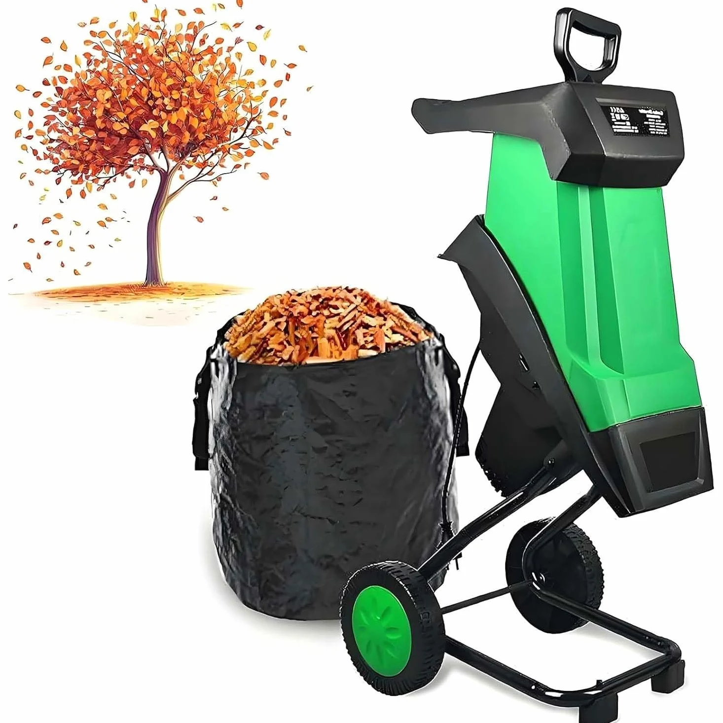 Broyeur De Jardin 2400W Avec Moteur En Cuivre Puissant, Déchiqueteuse À Bois Silencieuse 40mm Avec Sac Collecteur 50L, Idéal Pour Feuilles Et Branches Épaisses