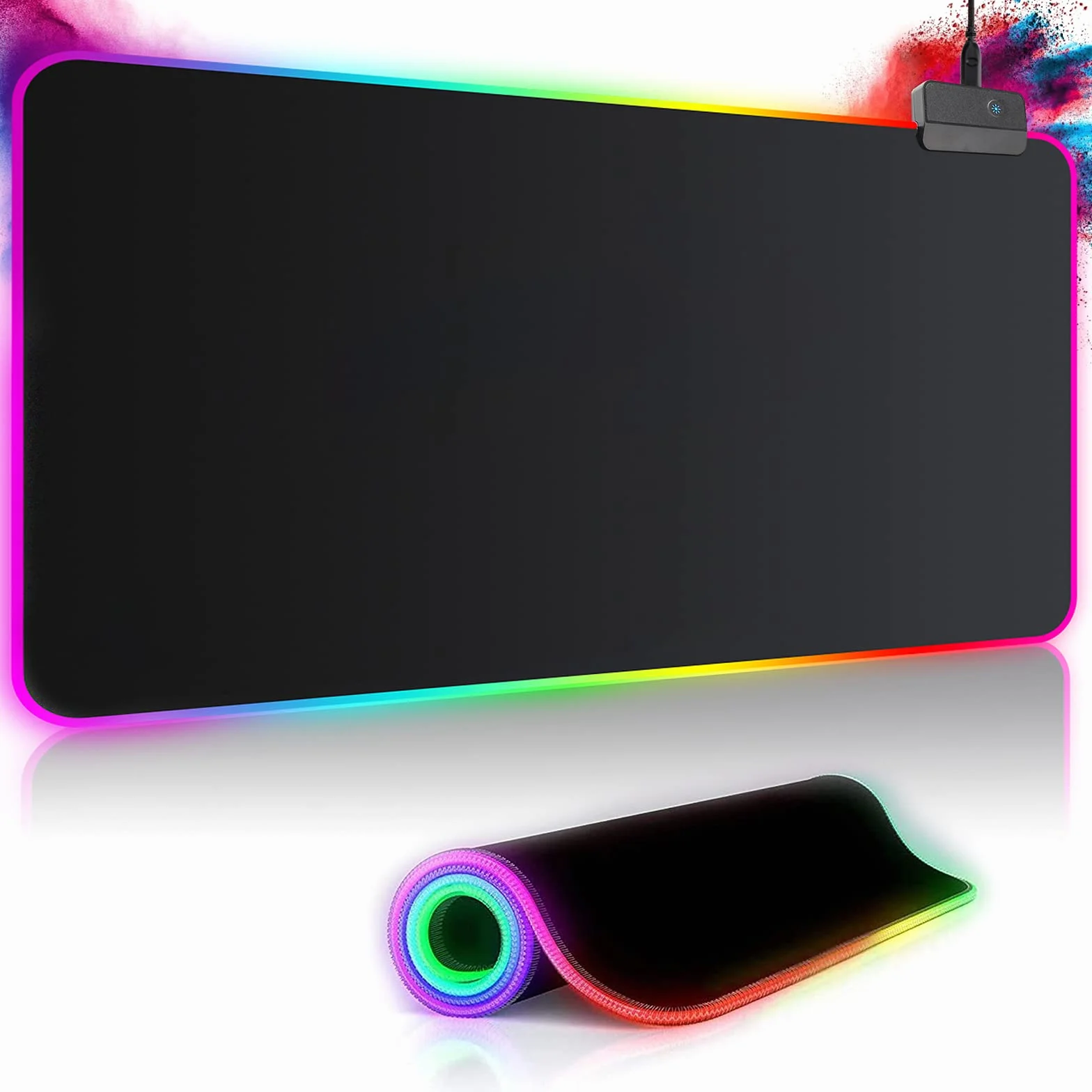 Tapis de Souris Gaming RGB XXL 800 x 300 mm, 14 Effets LED, Étanche, Antidérapant