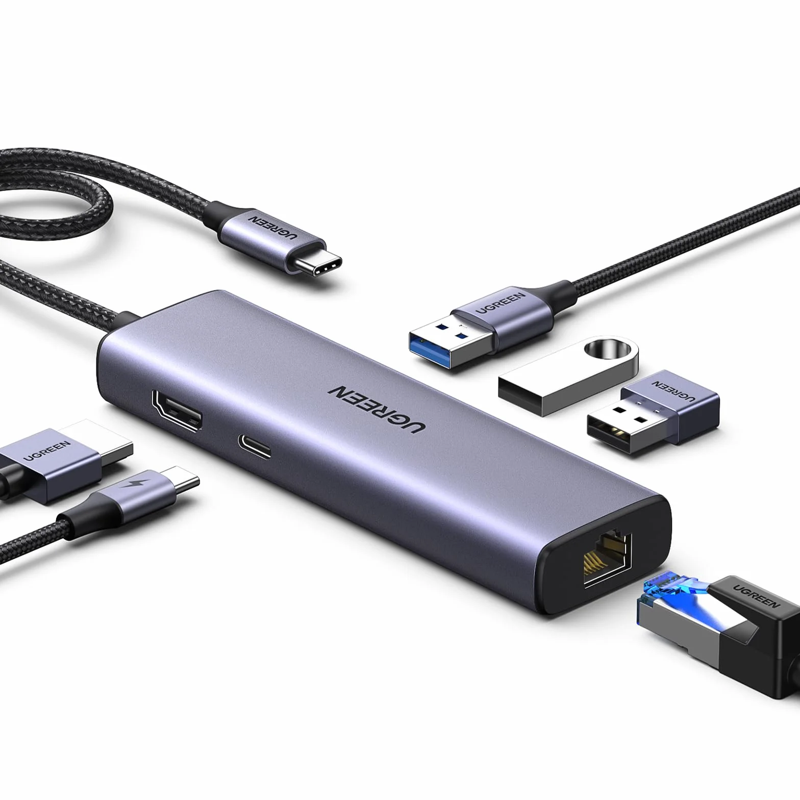 UGREEN Revodok 1061 Hub USB C Ethernet HDMI 4K PD 100W Charge 3 Data Ports 5Gbps Adaptateur RJ45 6 en 1 Docking Station Compatible MacBook iPad Pro Air Mac Mini M4 iPhone