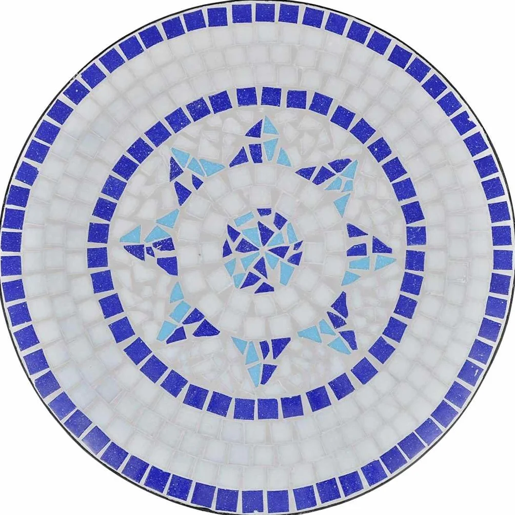 vidaXL Set de Bistro mosaïqué Table 60 cm et 2 chaises Bleu/Blanc de Jardin