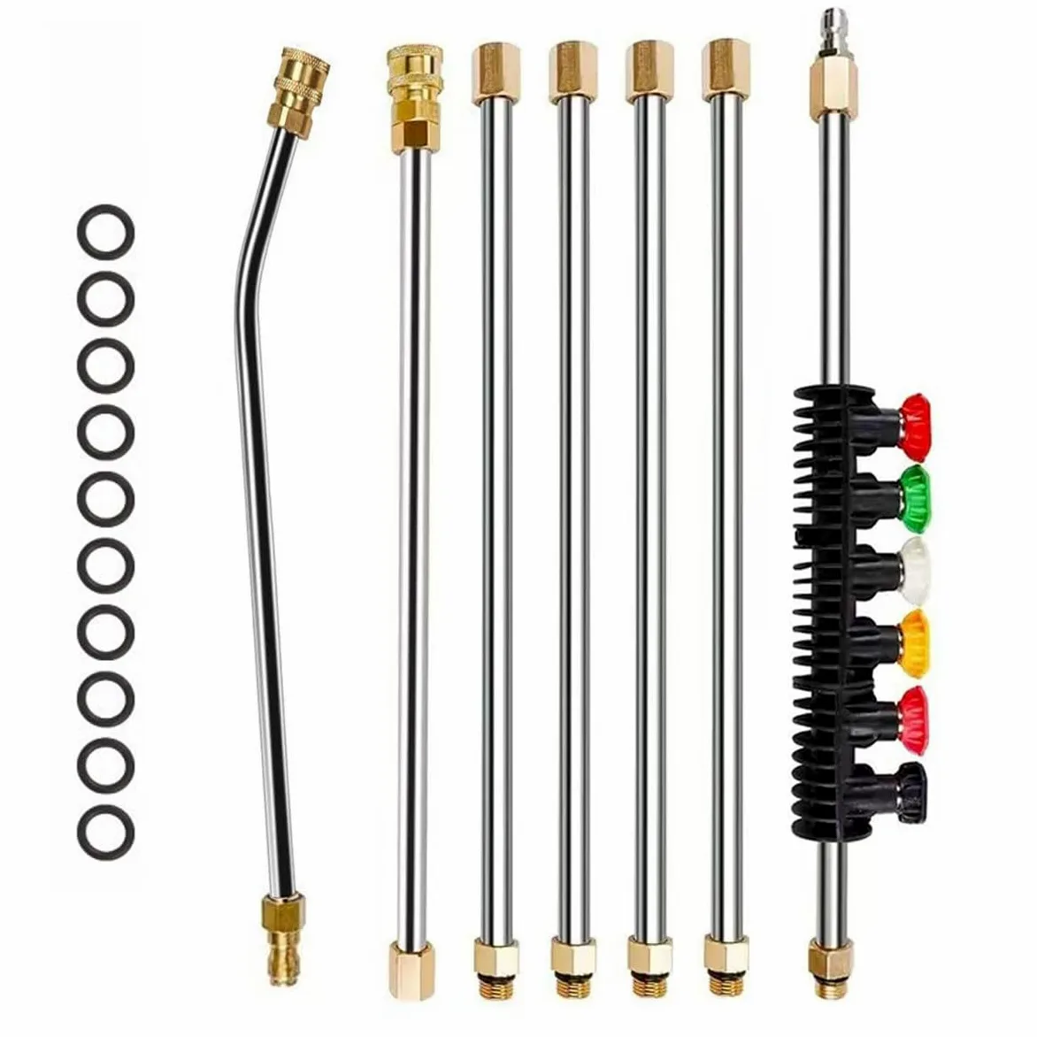 Rallonge pour Nettoyeur Haute Pression, 4000PSI Barres d'extension avec 6 Embouts, Outil de Nettoyage de Gouttière Lance d'extension Raccord Rapide 1/4