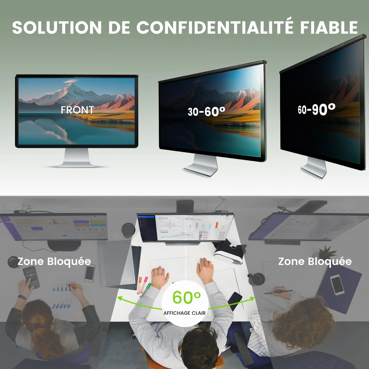 Filtre de Confidentialité Amovible 27 Pouces 16:9 Anti-Reflet HD Anti-Éblouissement Anti-Lumière Bleue pour Moniteur 61,3 x 36,9 cm