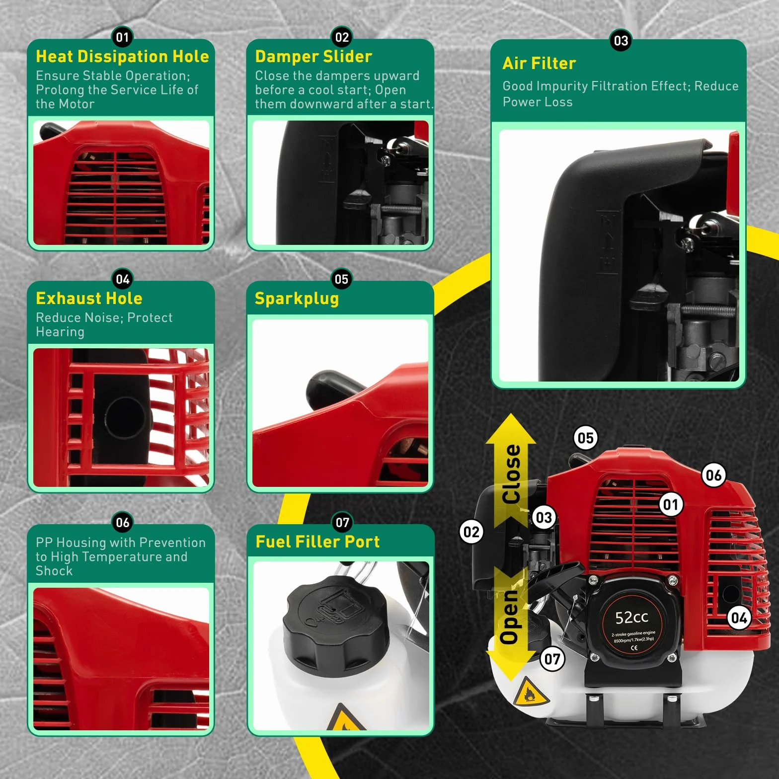 Balayeuse à essence 2,3 CV 2 temps 52 cc 1,7 kW Fraise à neige pour jardin