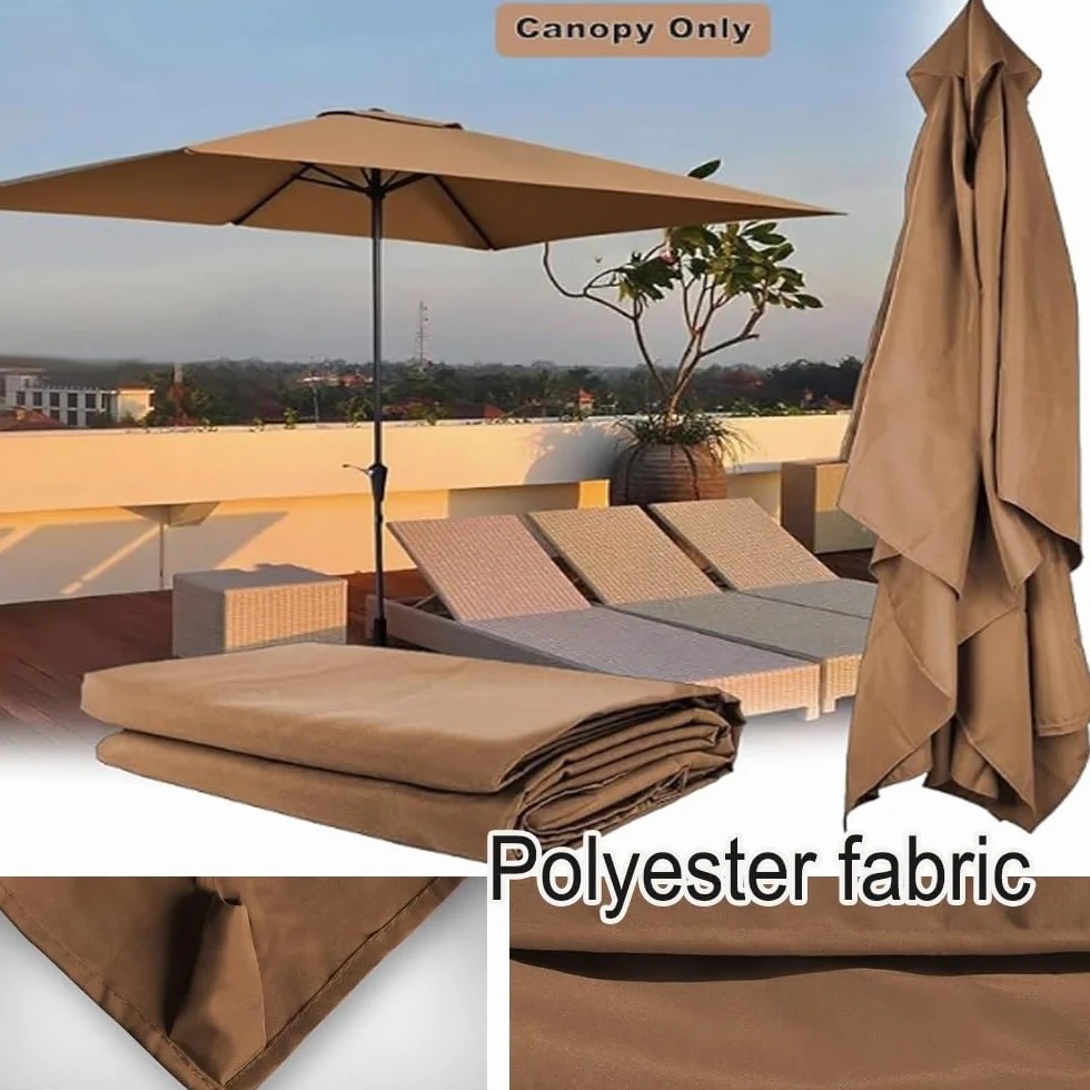 Housse de Rechange Parasol Déporté 2.5x2.5m 8 Baleines Toile de Remplacement Jardin Terrasse Khaki