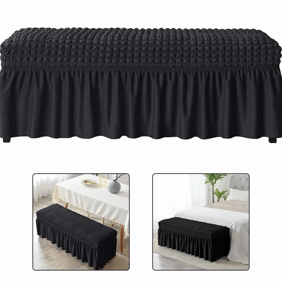 Housse de banc extensible en seersucker polyester élasthanne 80-119 cm noir