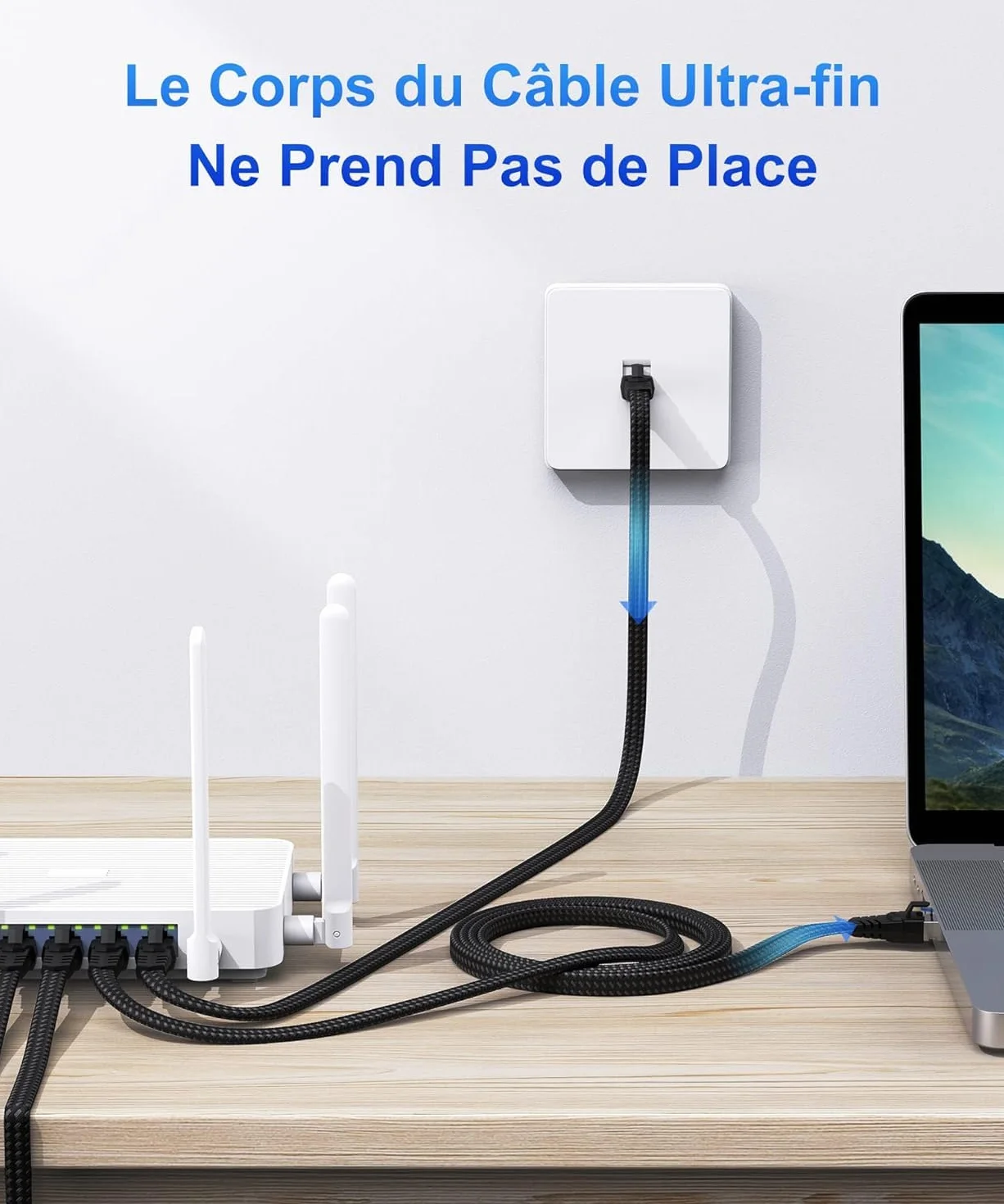 Câble Ethernet Cat 8 40Gbps 2000MHz RJ45 Plat Nylon Tressé LAN 0.5-30M