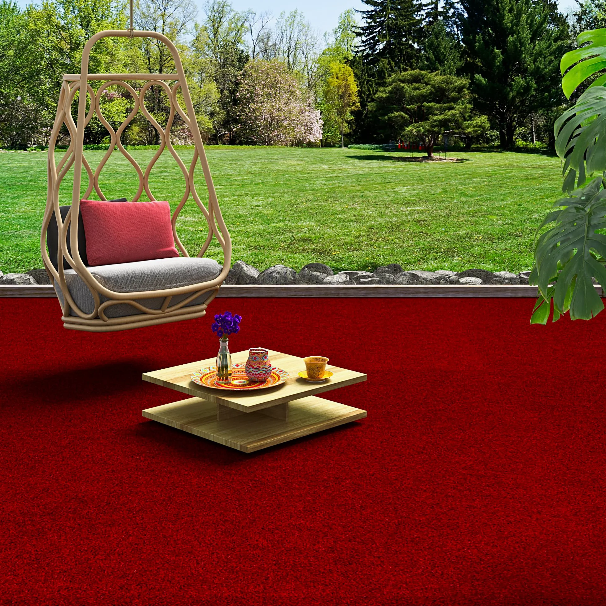 Snapstyle Kingston - Tapis Type Gazon Artificiel – pour Jardin, terrasse, Balcon - Rouge