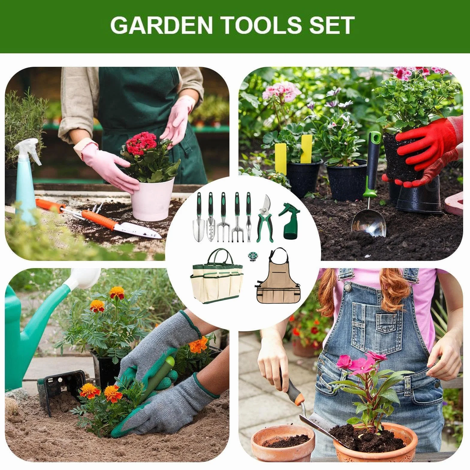 Kit de Jardinage pour Femme 11 Pièces d'Accessoires de Plantation pour | outils de jardin robustes Pour Homme, Femme, Papa, Maman, Jardiniers Débutants, Pelouse et
