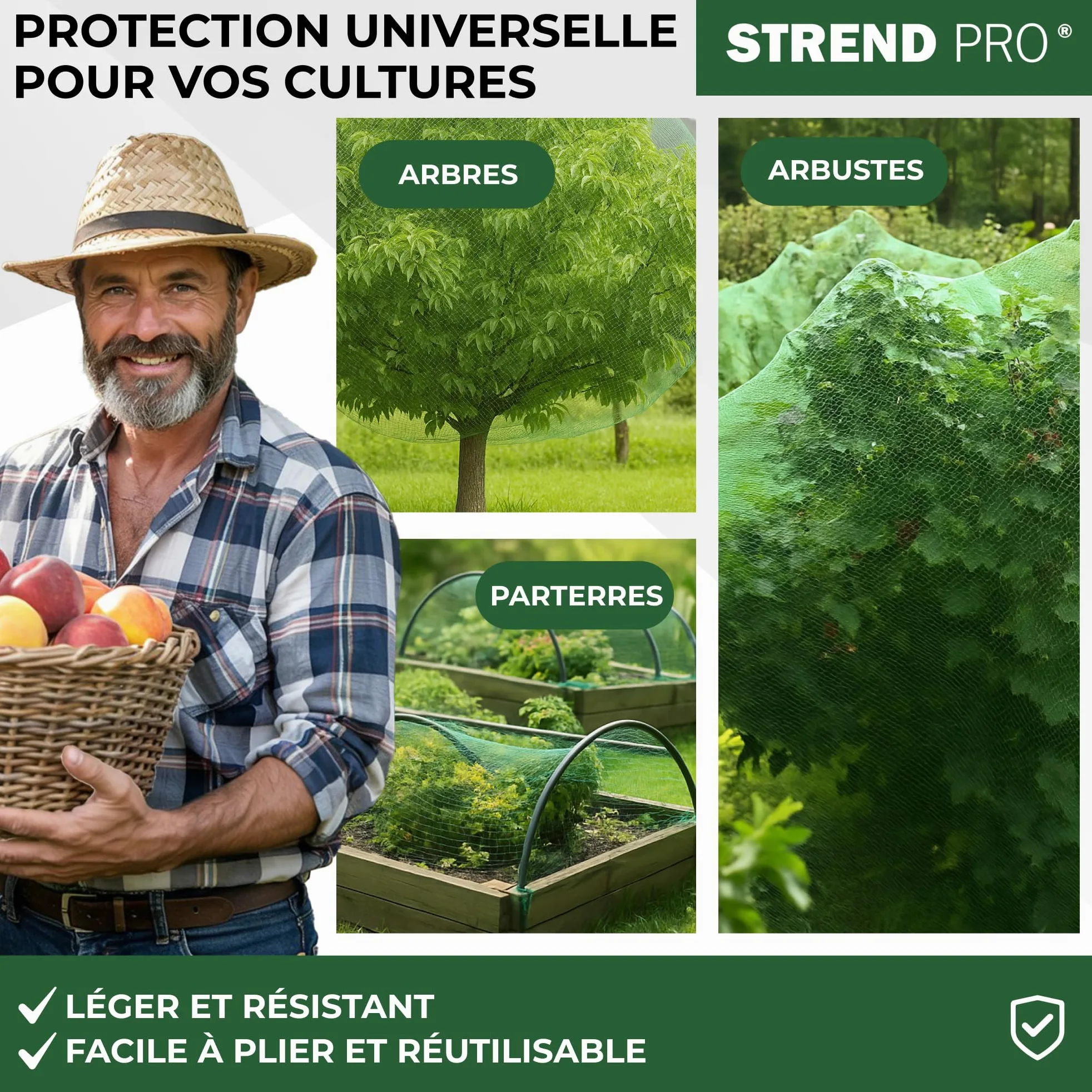 STREND PRO Filet Anti-Oiseaux 12mx25m 25x25mm À Mailles Fines | Protection Étang | Protection Fruits Et Potager | Filet De Jardin | Protection des Plantes | Protection Vigne Et Baies | PE