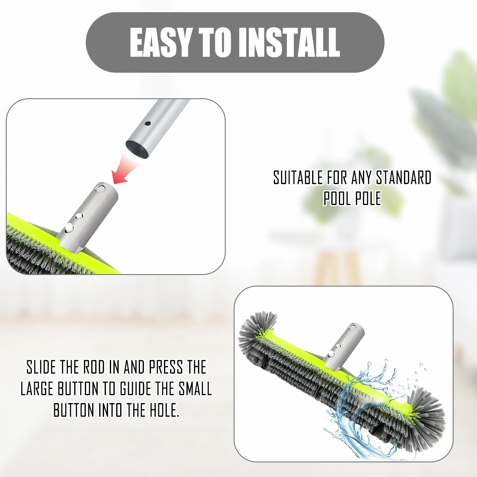 Brosse de nettoyage pour piscine 43 cm Poils avant Clip EZ Poignée aluminium