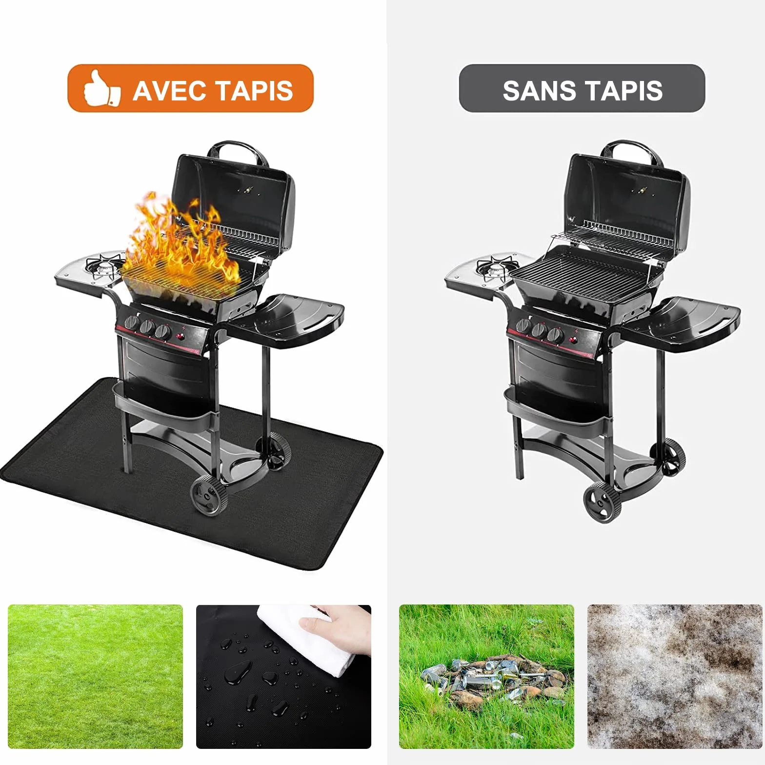Tapis de Barbecue 130x160cm Anti Feu BBQ Pliable Réutilisable Étanche pour Sol d'Extérieur