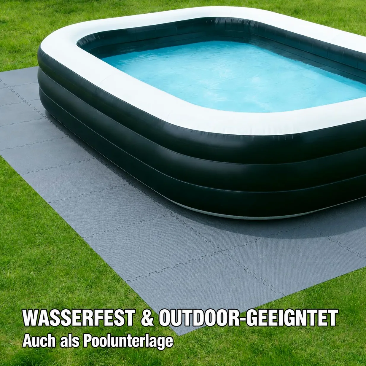 Tapis de Sol Piscine EVA 60 x 60 x 1 cm – Dalles de Protection pour Piscine et Spa, Imperméables, Antidérapantes et Amortissantes – Noir ou Gris, Lot de 12 ou 48 Dalles