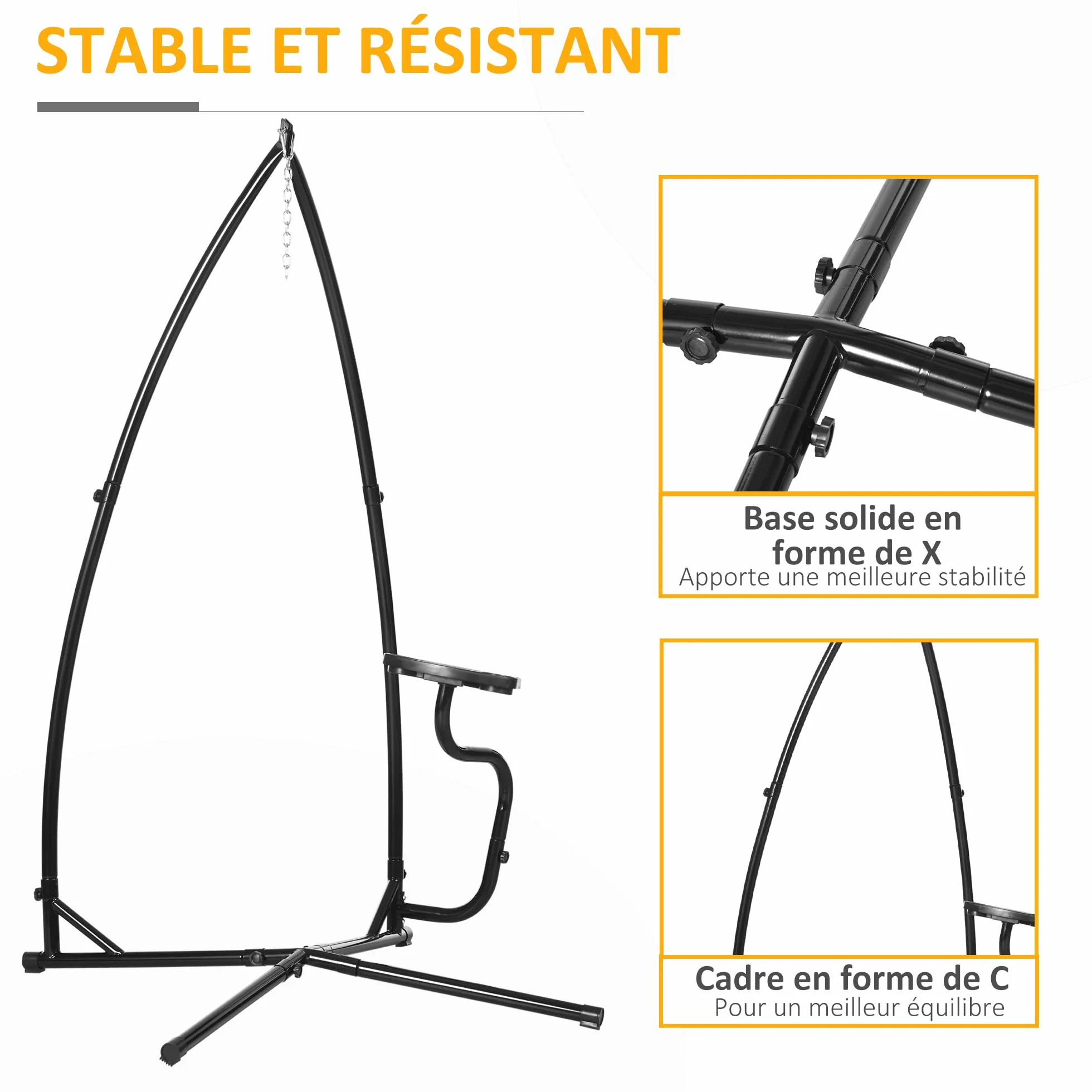 Outsunny Support Fauteuil Suspendu Pied Tablette réglable Charge 120 Kg