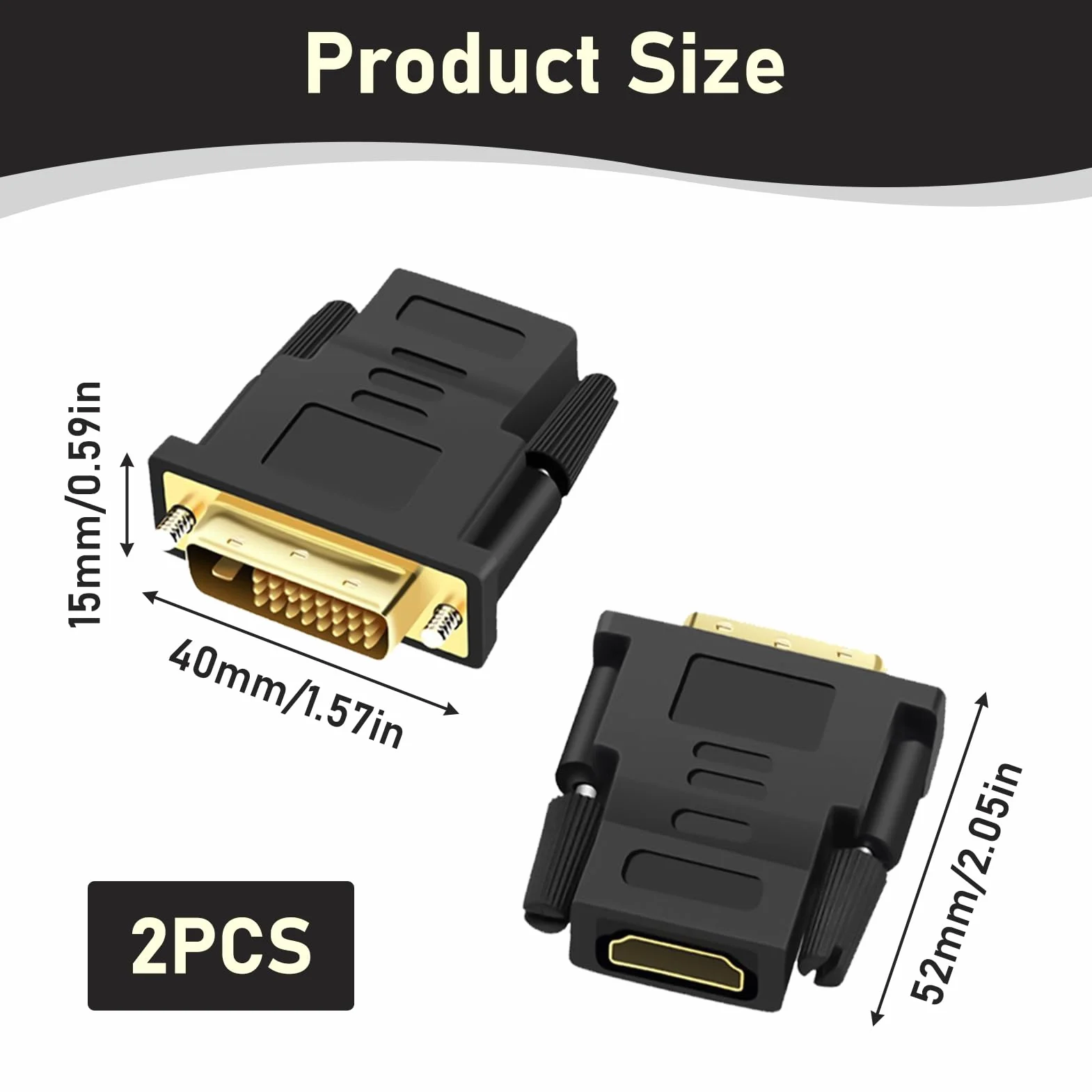 Adaptateur DVI vers HDMI Bidirectionnel Mâle vers Femelle, Connecteur Vidéo Numérique Full HD 1080p, Plaqué Or