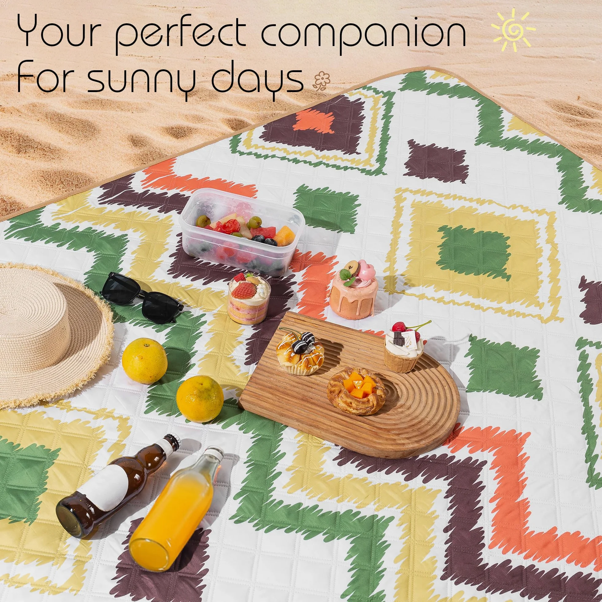 ACUSHLA Couverture de plage et de pique-nique 200 x 200 cm, imperméable et lavable, tapis de plage avec sangle de transport, parfaite pour la plage, le camping et les pique-niques, couverture de