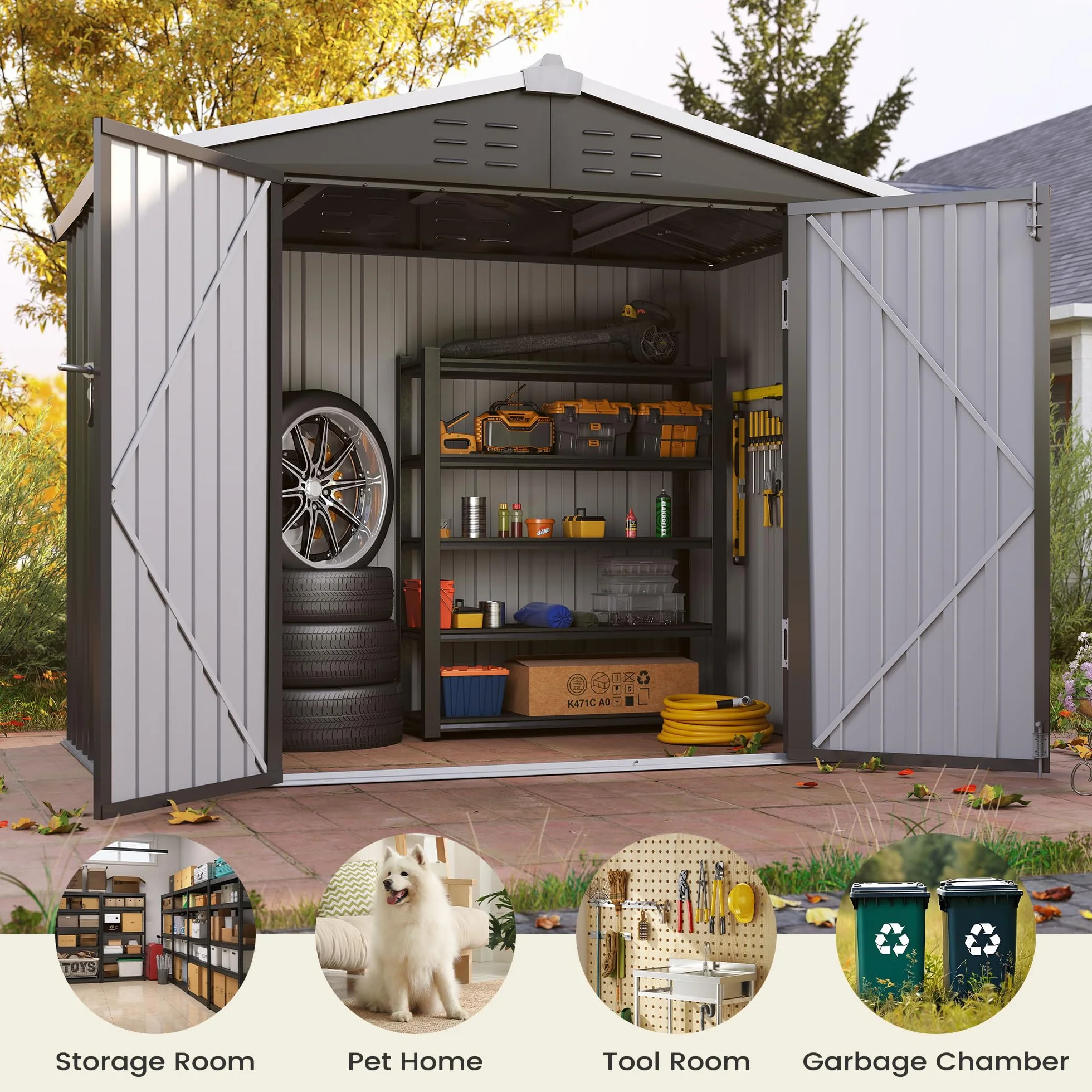 Amopatio Abri de Jardin Metal 196 x 119 x 185cm Cabane de Jardin Exterieur Acier galvanisé Noir