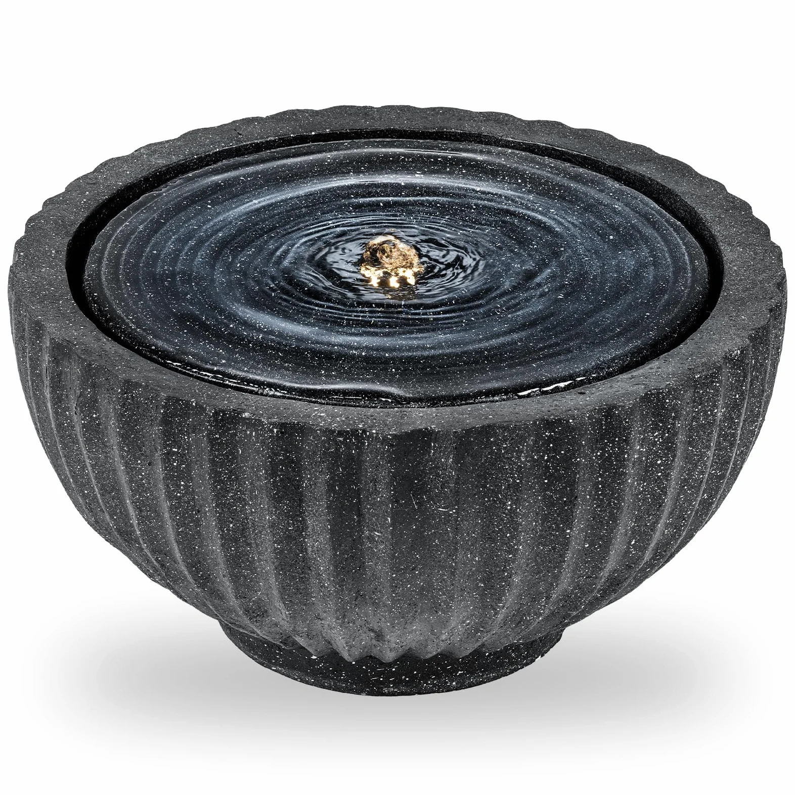 COSTWAY Fontaine Solaire d'Extérieur, Fontaine de Jardin Décorative avec 6 LED, Cascade Décoration en Forme de Bol Aspect Pierre en Résine Fibre de Verre pour Terrasse/Balcon, 45 x 45 x 23,5 cm