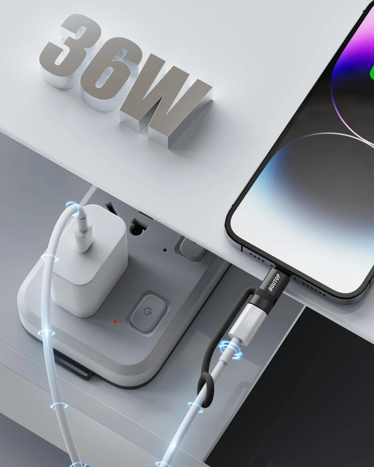 BOUTOP Adaptateur USB C vers Lightning 36W Charge Rapide Compatible iPhone iPad Noir 1 Paquet