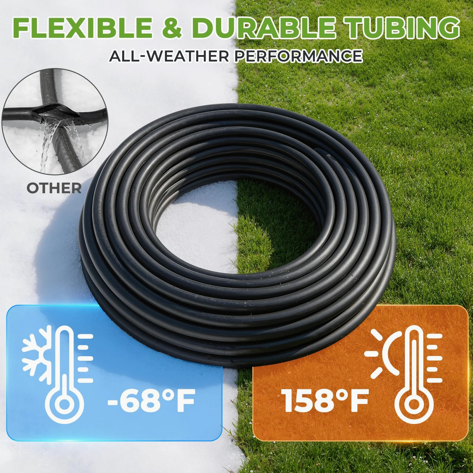 HIRALIY Système d'arrosage de jardin de 60 m, kits d'irrigation goutte à goutte pour plantes, nouveau connecteur rapide, tube de distribution vierge, équipement d'irrigation automatique pour terrasse