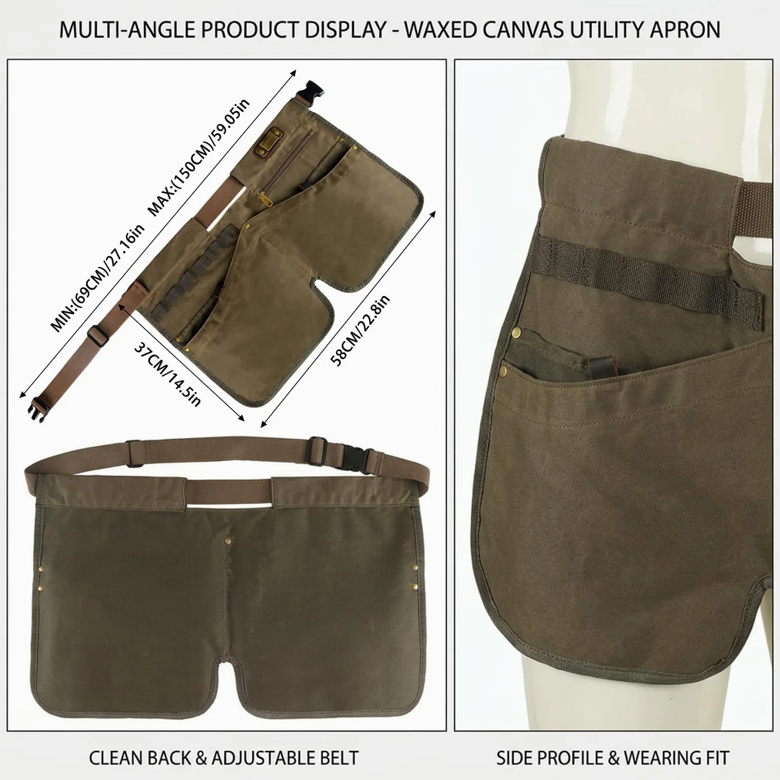 Tablier de jardin en toile cirée avec poches pour homme et femme, ceinture à outils de jardinage, tabliers de travail de charpentier
