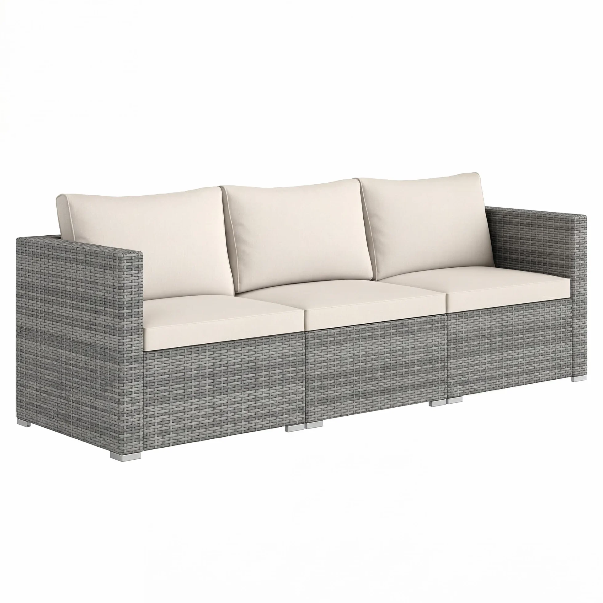 LIFEZEAL Canapé de Jardin 3 Places Rotin PE Charge 540 KG Modulable Beige