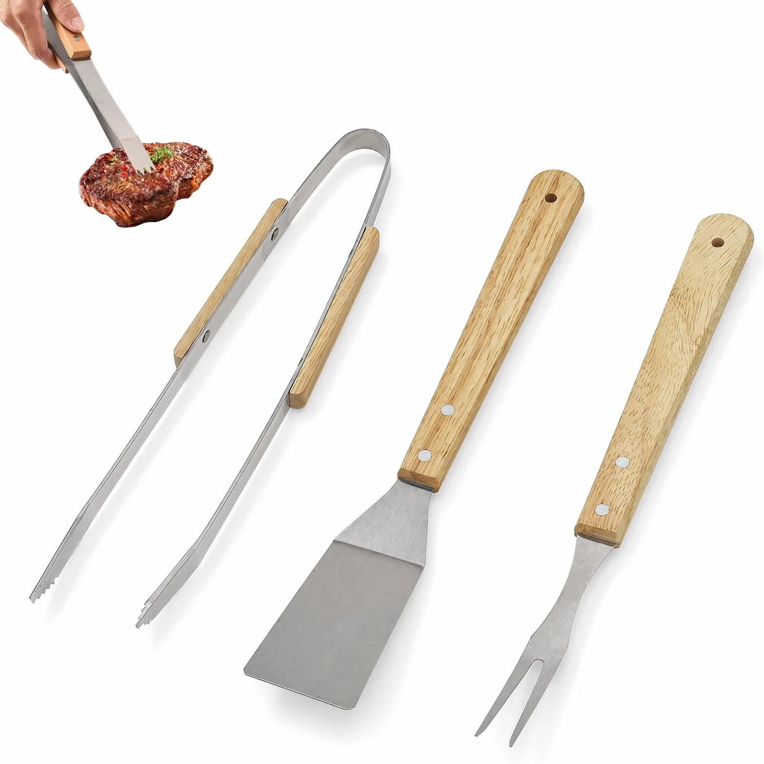 Set d'ustensiles de barbecue avec poignées en bois