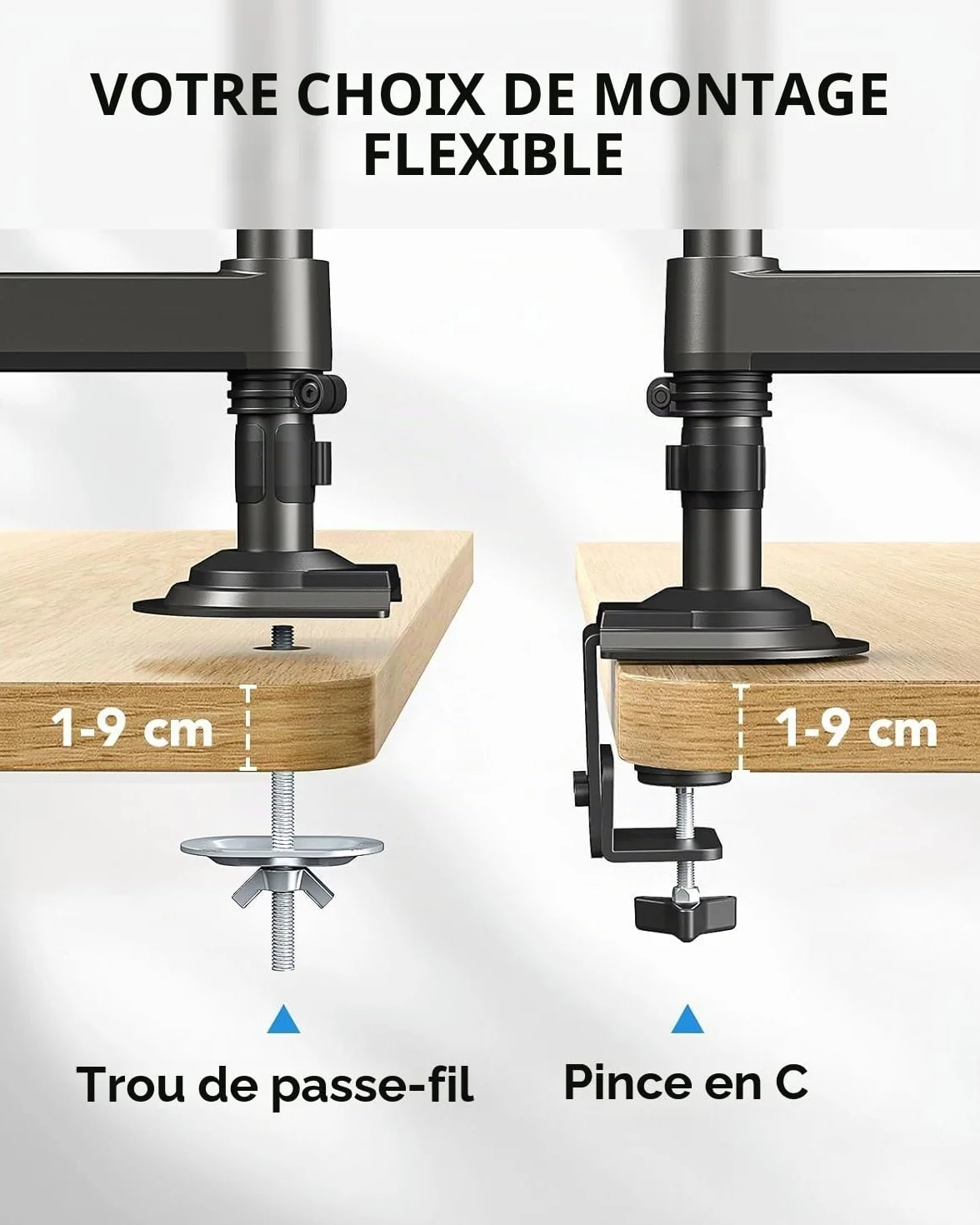 HUANUO Support Écran PC 2 Écrans 13-32 Pouces, Bras Gaming Réglable en Hauteur, VESA 75x75/100x100mm