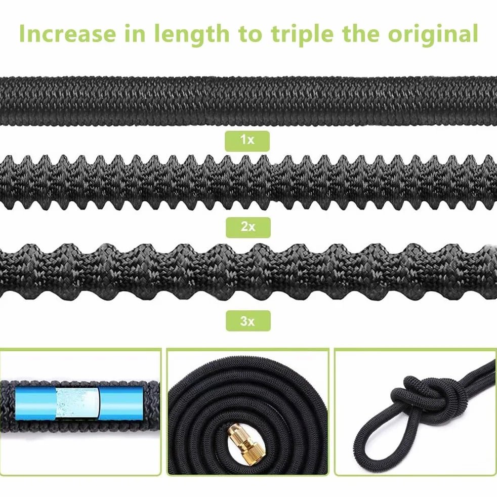 Tuyau d'arrosage extensible avec tissu extra résistant, buse de pulvérisation, étanche et léger pour arroser et laver (vert, 60 m)