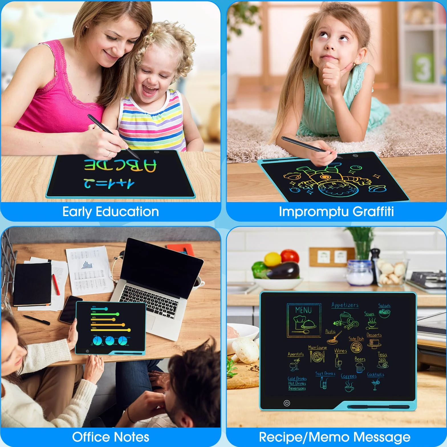 POPEPFUN Tablette Dessin Enfant 16 Pouces Rechargeable, Ardoise Magique Multicolore, Tablette d'écriture LCD pour Enfants 2-10 Ans