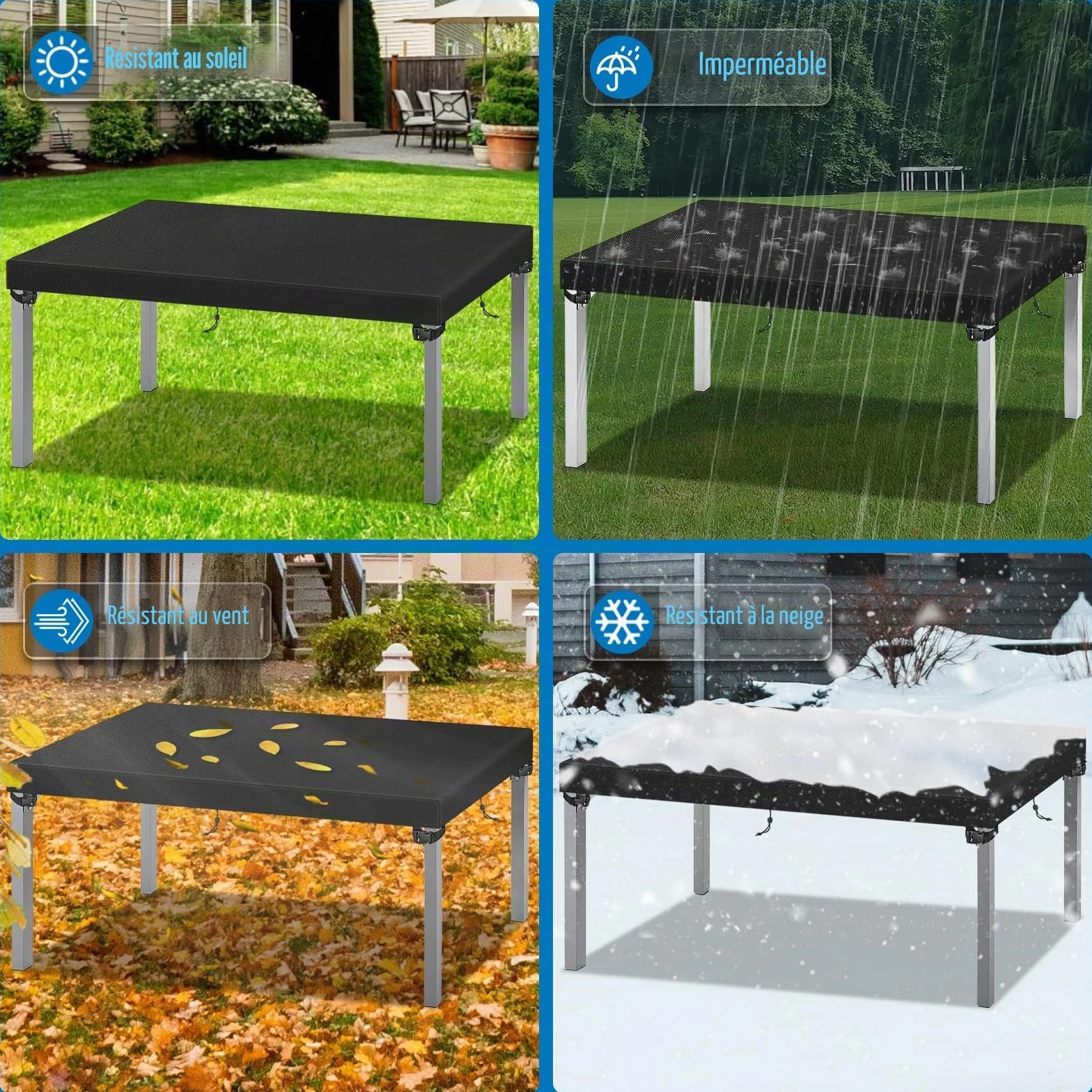 Housse de Protection pour Table de Jardin Noir 200x100x15cm Tissu Oxford 520D
