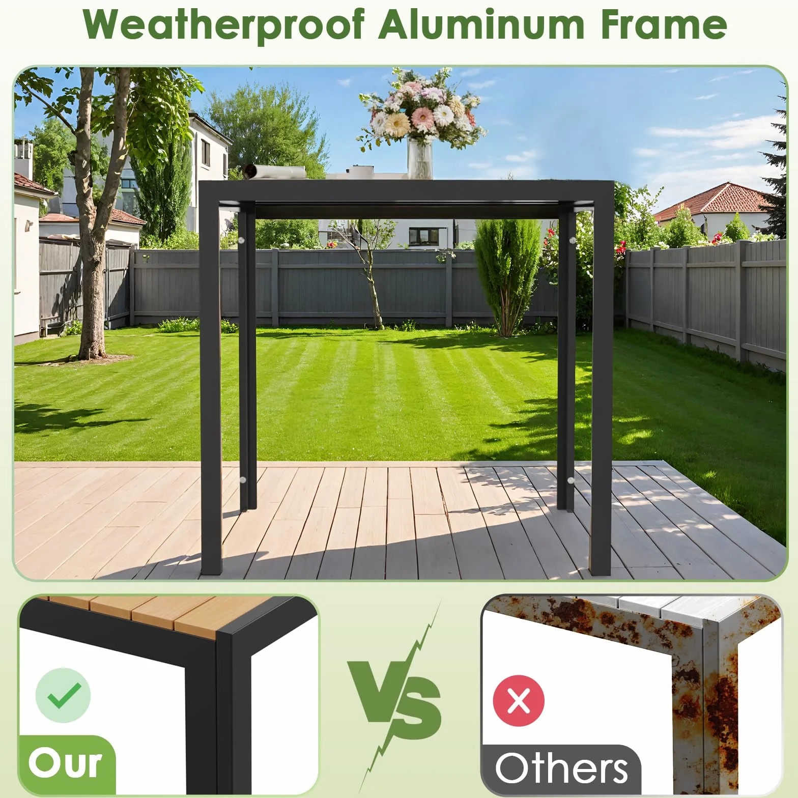 LIFERUN Table de jardin aluminium WPC 75x75 cm résistante aux intempéries Noir