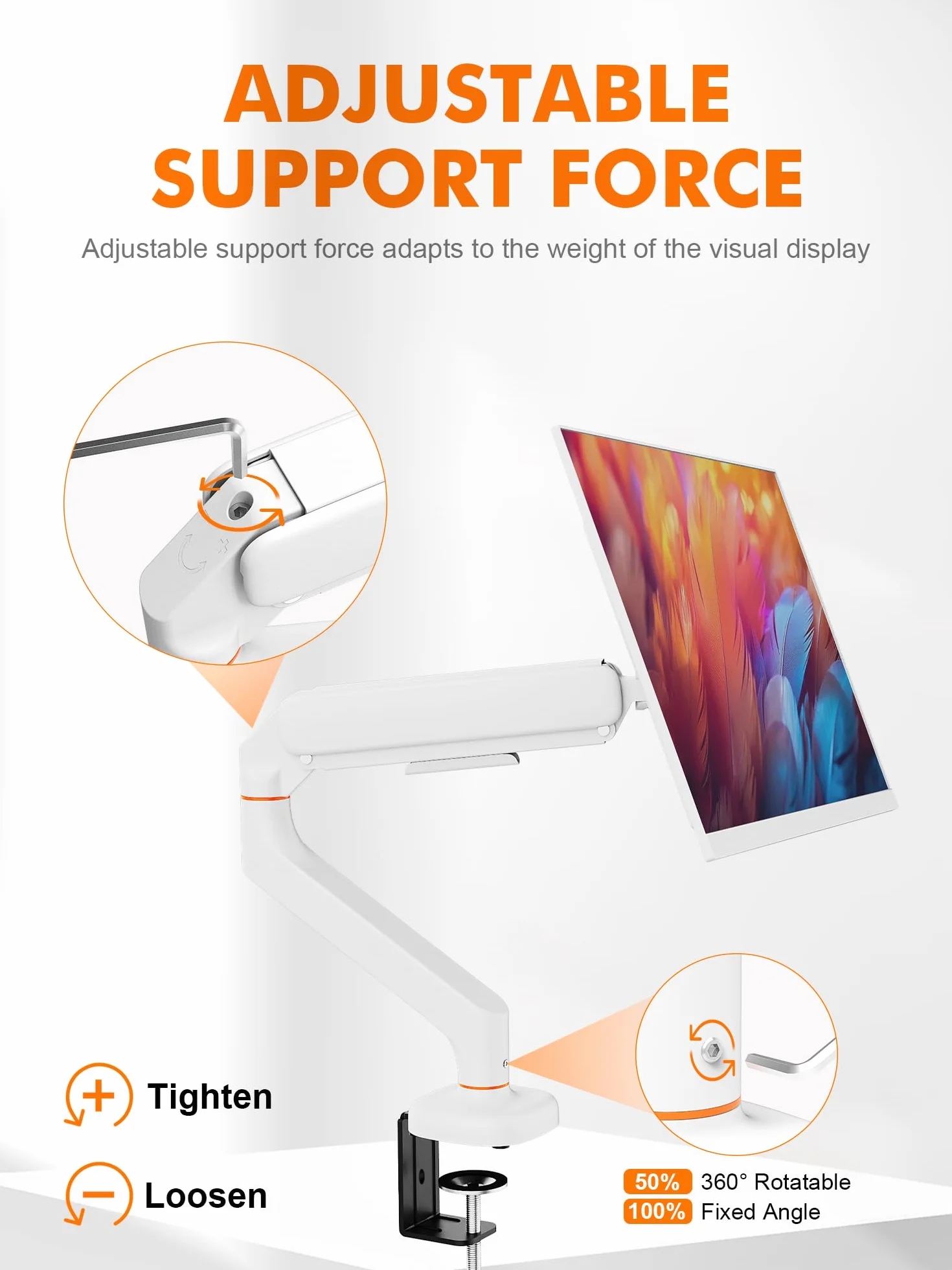 Ibergrif Support Écran PC Bras 13-32 Pouces VESA 75/100mm Réglable Hauteur Inclinable Pivotant Rotatif Gestion Câbles Blanc MA001W