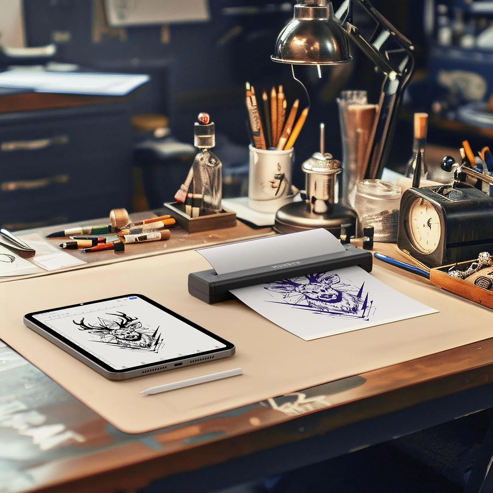 MUNBYN Thermocopieur Tatouage Bluetooth ITP05 20 Feuilles Papier Transfert Imprimante Stencil Tatouage Machine Copieur Noir