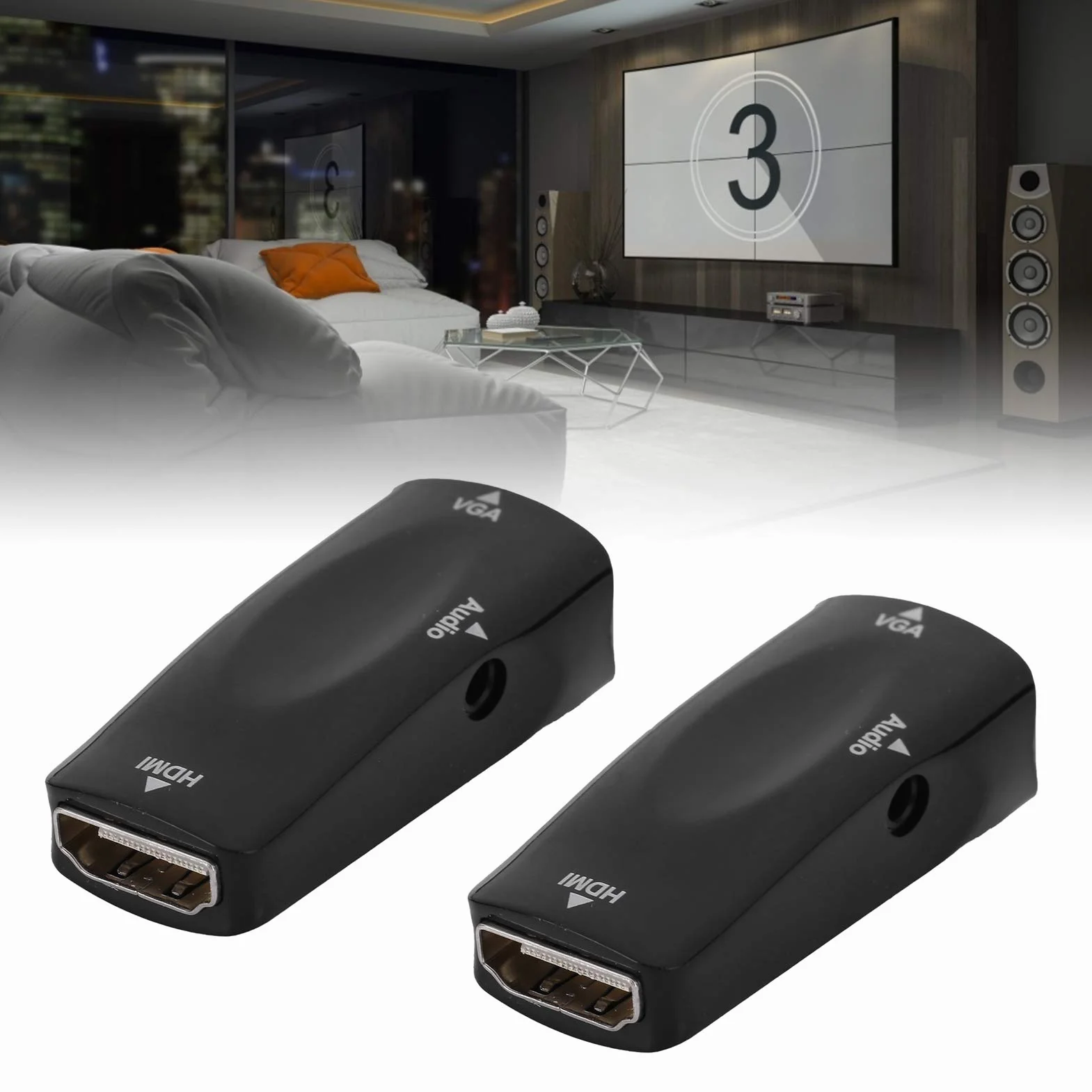 Goshyda Adaptateur HDMI Femelle vers VGA, Convertisseur Vidéo 1080P avec Câble Audio 3,5 mm
