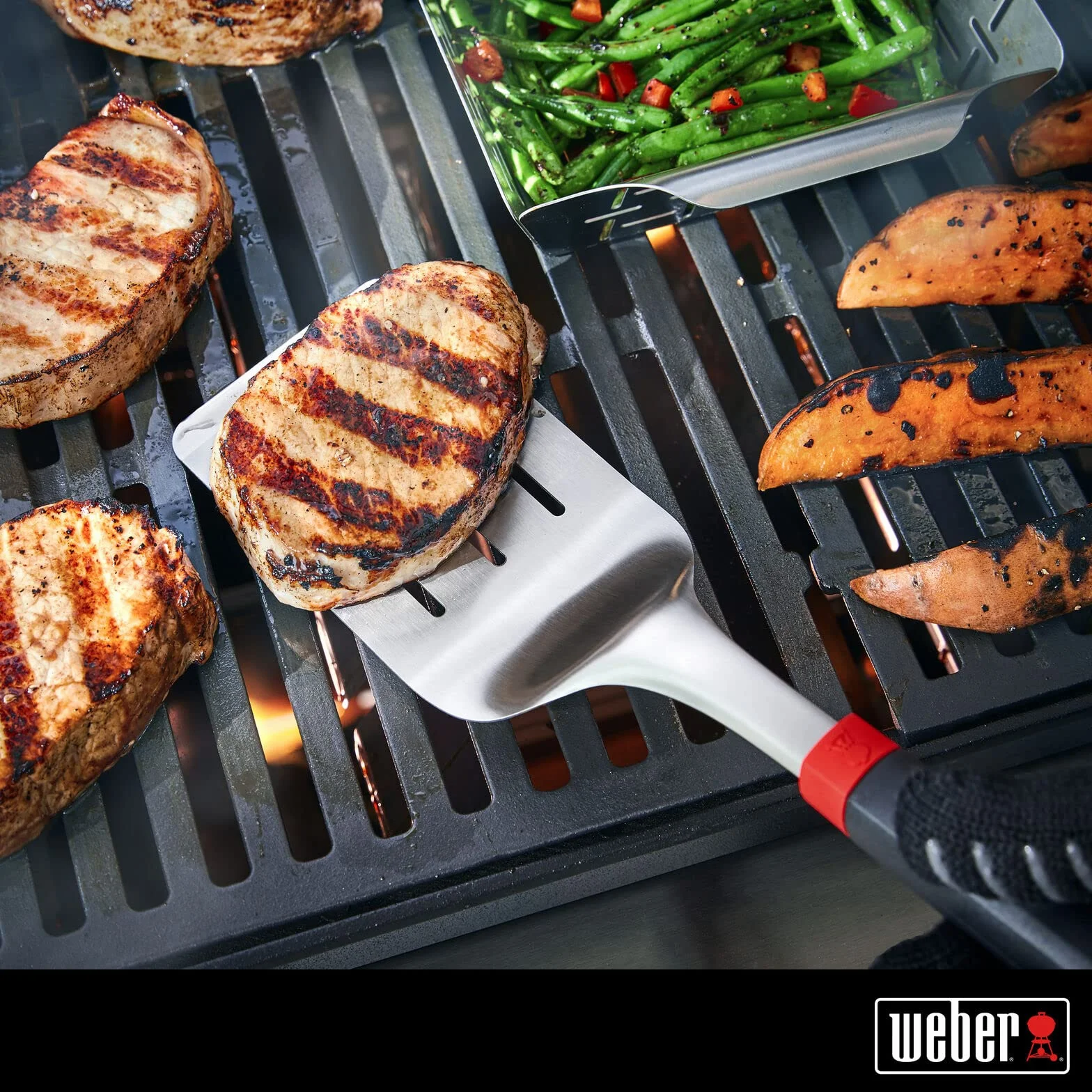 Weber Spatule de barbecue 40cm acier inoxydable poignée confortable lave-vaisselle Noir