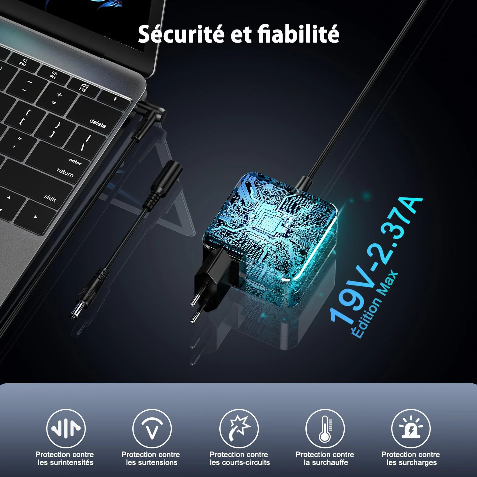 Chargeur Ordinateur Portable ASUS 45W Prise 4.0 x 1.35 mm Compatible Vivobook 14/15/17 Zenbook UX/UXD/TP Series
