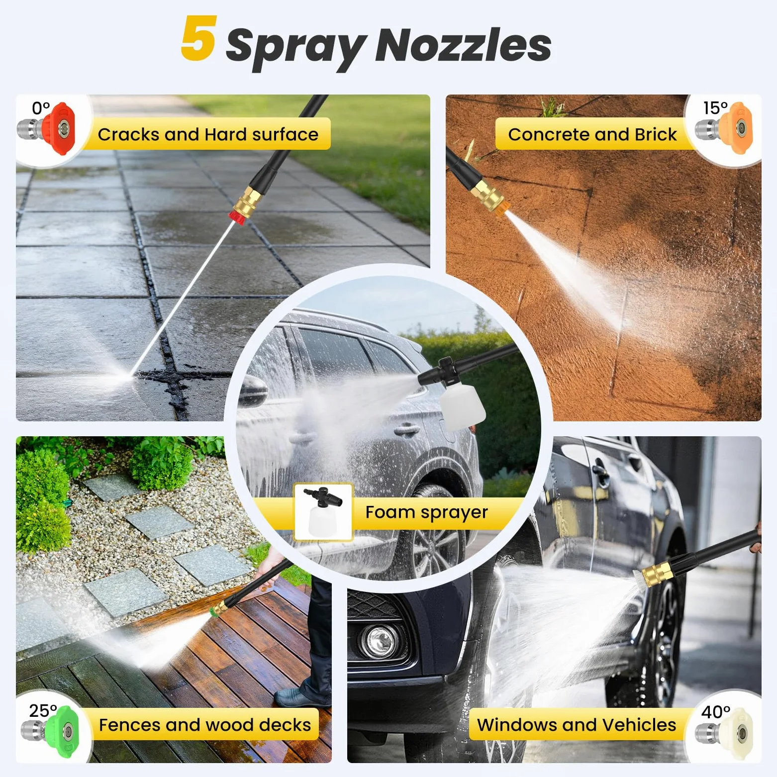 Nettoyeur Haute Pression, 180 Bar Nettoyeurs Haute-Pression, Débit : 680 L/H, 2000 W Moteur Brushless Laveur Haute Pression Eau Chaude, 5-en-1 pour Terrasse, Maison, Jardin, Voiture, Washer