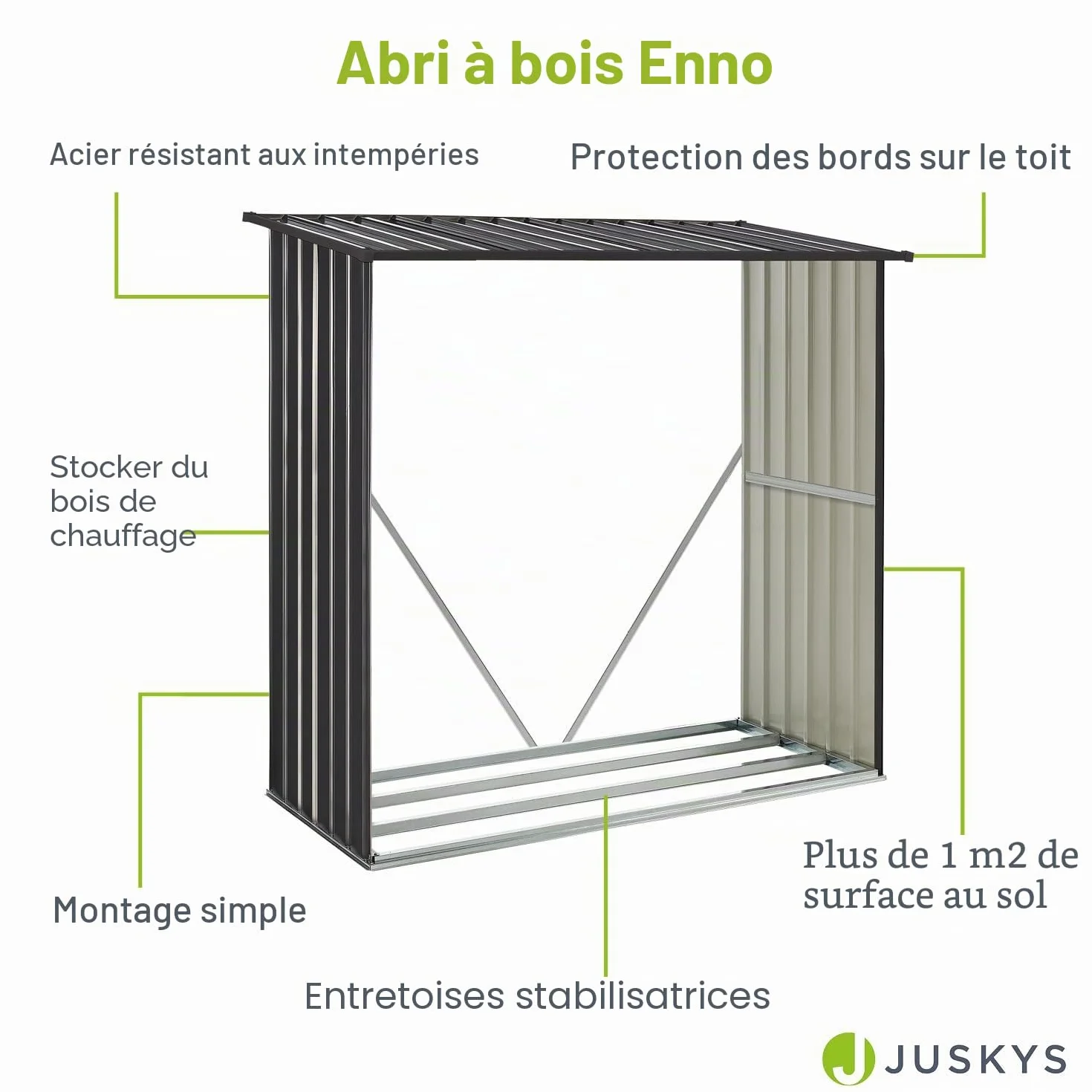 Juskys Abri à bois Enno extérieur étagère acier rangement métal anthracite