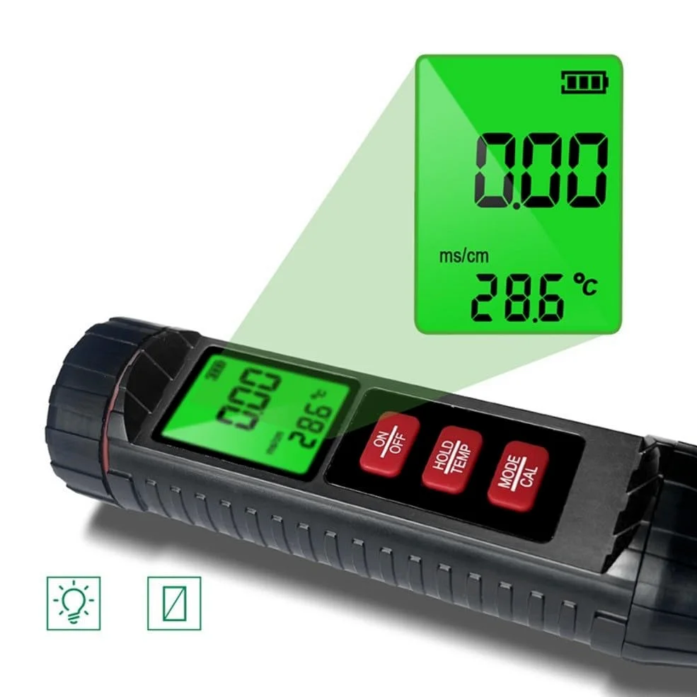Humidimètre 3 en 1 avec rétroéclairage LCD - Moniteur numérique d'eau pour plantes - Température d'humidité - Conductivité - Outil de jardin intérieur ou extérieur - 211 mm