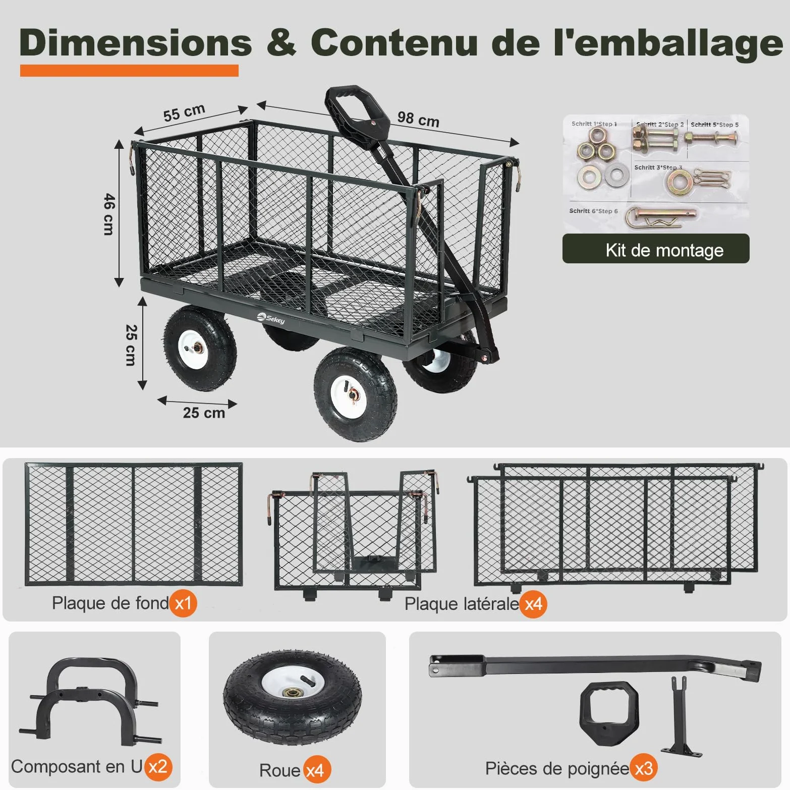 Chariot de Jardin Titan – Capacité de Charge 550 KG, Chariot de Transport pour équipement avec poignée brevetée, Pneus gonflables en Caoutchouc Complet, 200 L, Anthracite