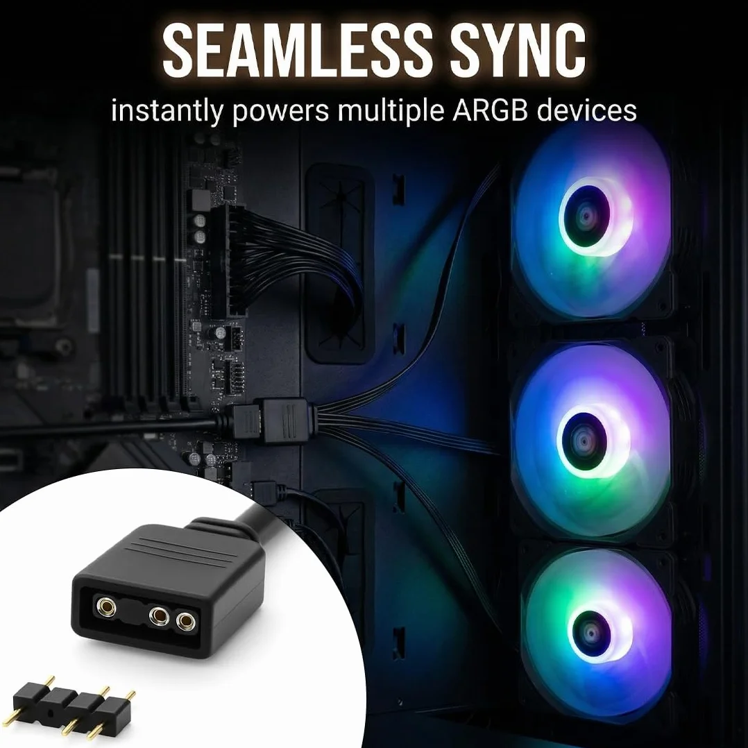 Câble répartiteur ARGB 3-Pin 5V 30 cm, Fan Splitter Cable en Y pour Connecteur RGB Carte Mère
