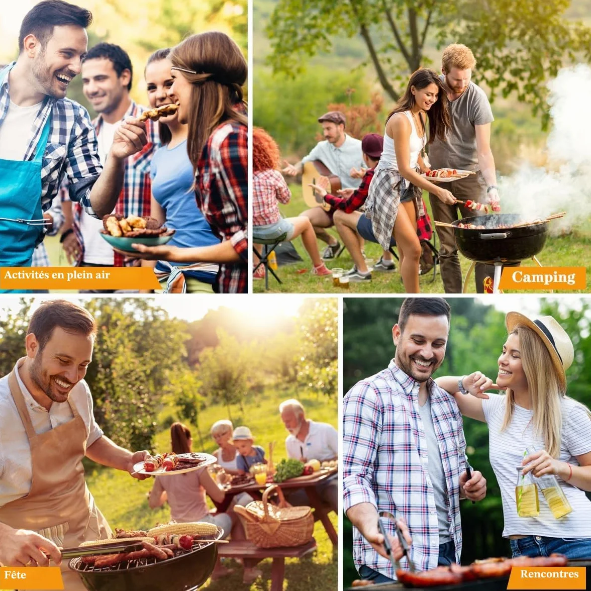 Lot de 3 Ustensiles de Barbecue en Acier Inoxydable avec Sac de Transport, Spatule, Pince et Fourchette