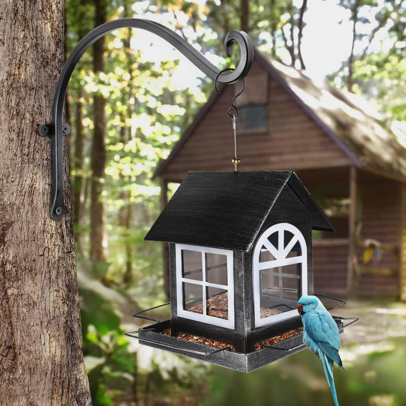 SWAWIS Mangeoire Oiseaux Exterieur Suspendre Métal 14,5x18,5x23 cm Noir