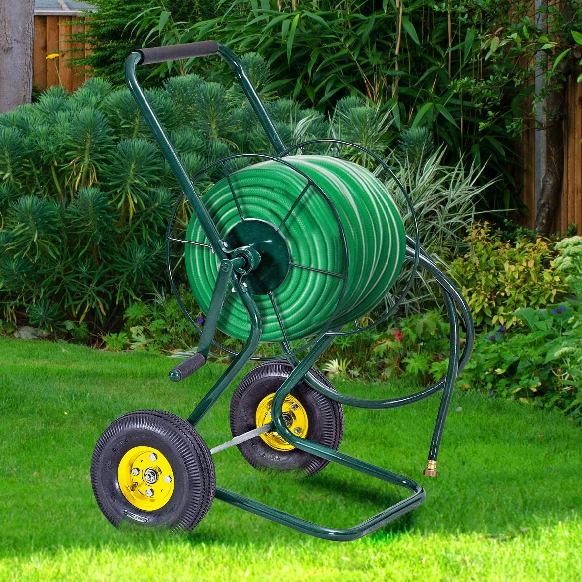 GOPLUS Chariot Enrouleur Tuyau d'Arrosage, Chariot Tuyau d'Arrosage avec 2 Roues, Cadre en Métal, Grande Capacité, Mécanisme de Manivelle, Support de Tuyau d'Arrosage pour Jardin, pour Jardinage