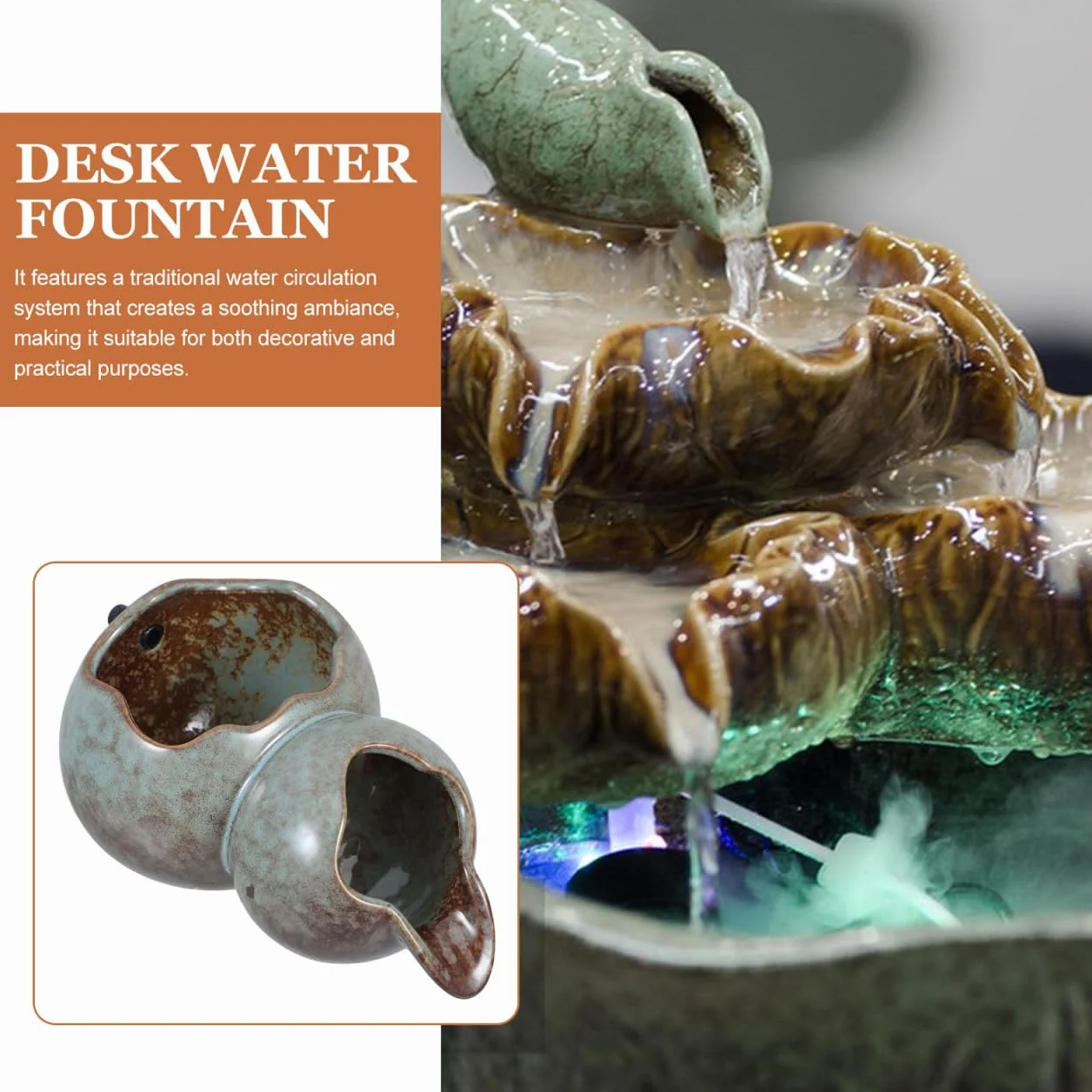 Abaodam Élégante fontaine de rechange pour petits étangs de jardin intérieur extérieur accessoire bec U pot céramique hydroponique