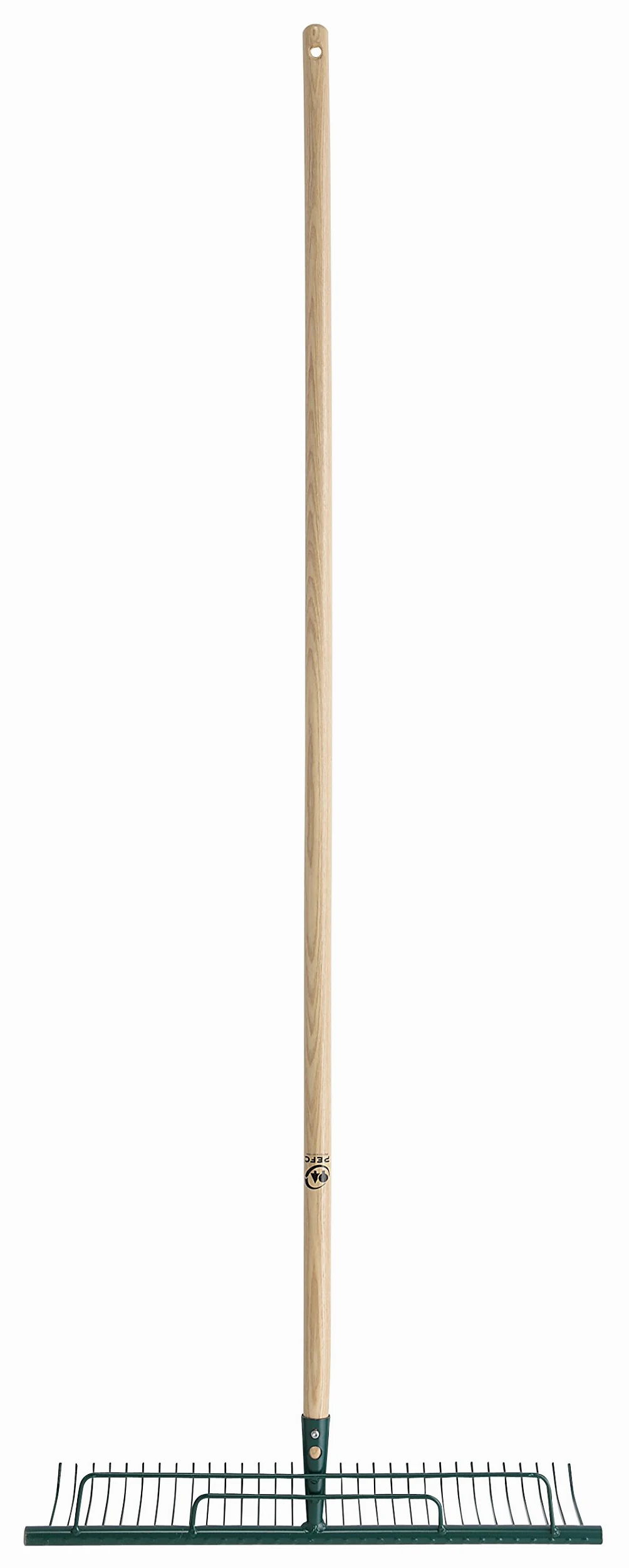 Leborgne, Râteau à gazon 32 dents extérieures renforcées, Manche bois percé certifié PEFC 100% 150cm, 2 renforts rigidifient la structure et empêchent le contenu de refouler du râteau