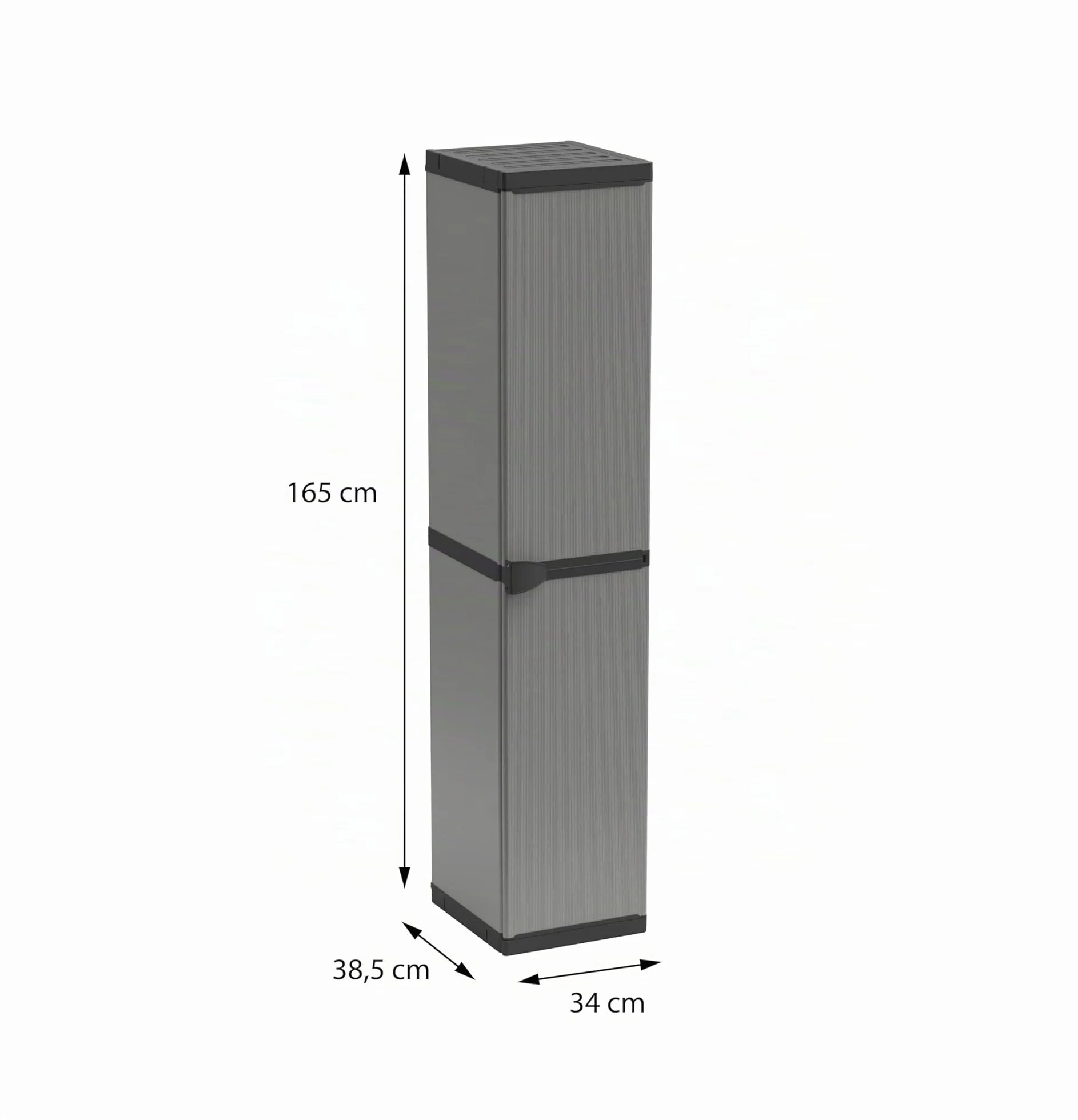 Adventa Armoire résine PVC PP 1 porte 3 étagères modulaire 34x40x165 cm Gris