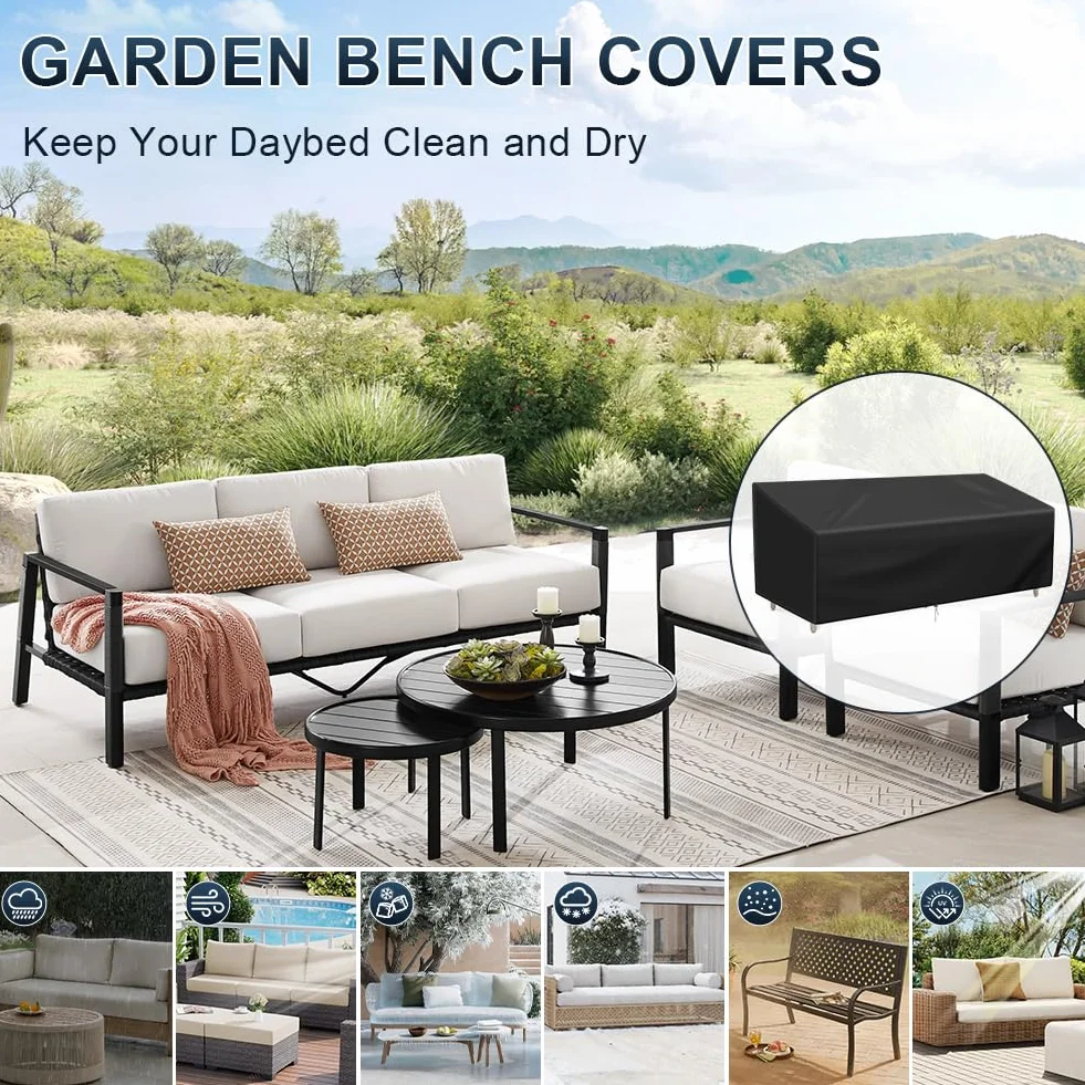 Housse de Banc d'Extérieur en Tissu Oxford 210D, 165x66x89/66cm, Anti-UV, Résistant au Vent, 2/3 Places