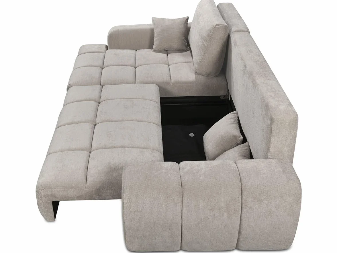 Canapé d'angle Gauche Convertible 3 Places Tissu Chenille Beige Habitat et Jardin