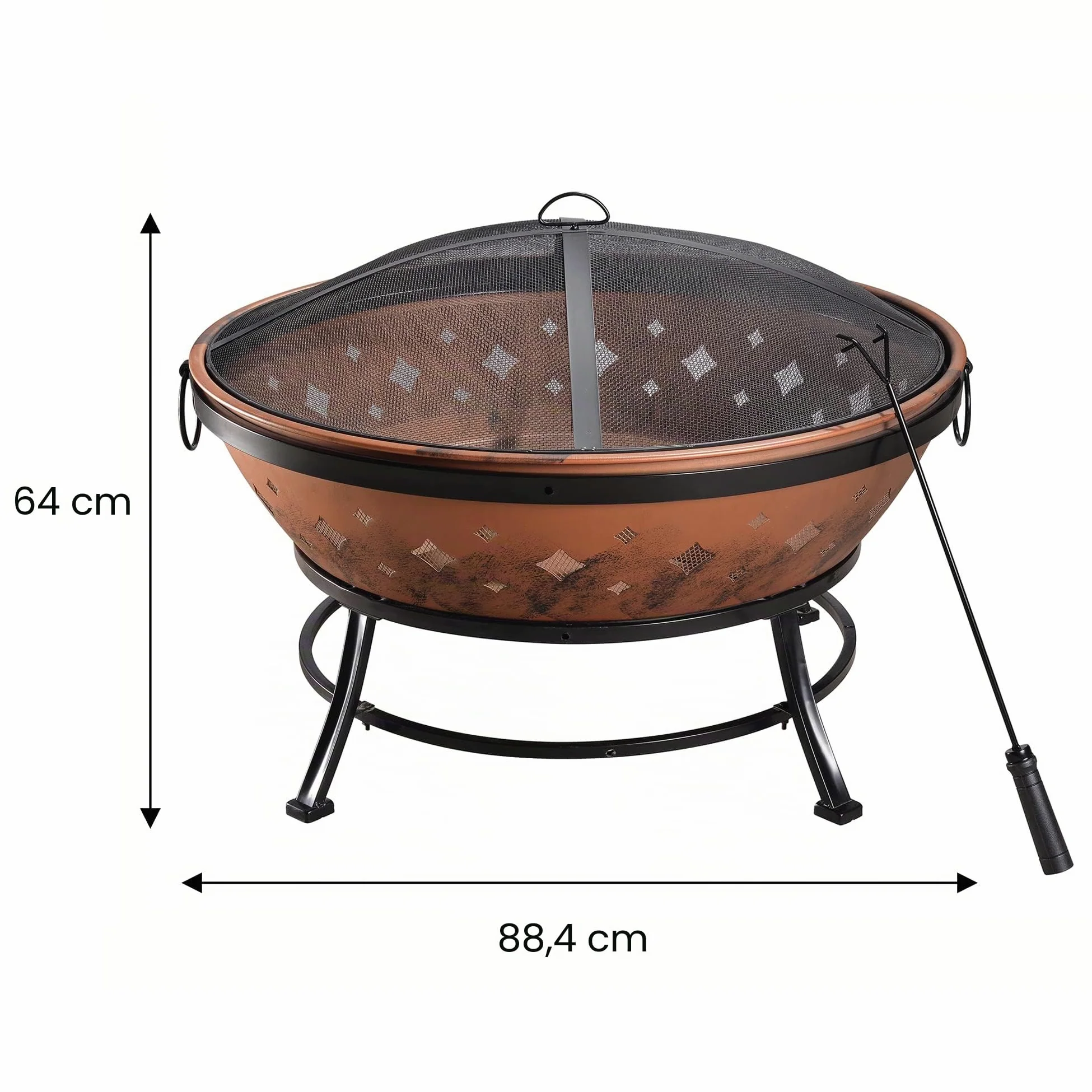 Braséro de Jardin à Bois Chauffage extérieur Acier Foyer Rond 89 cm Couvercle de Protection tisonnier cuivré Teamson Home FP35 | Foyer pour Extérieur